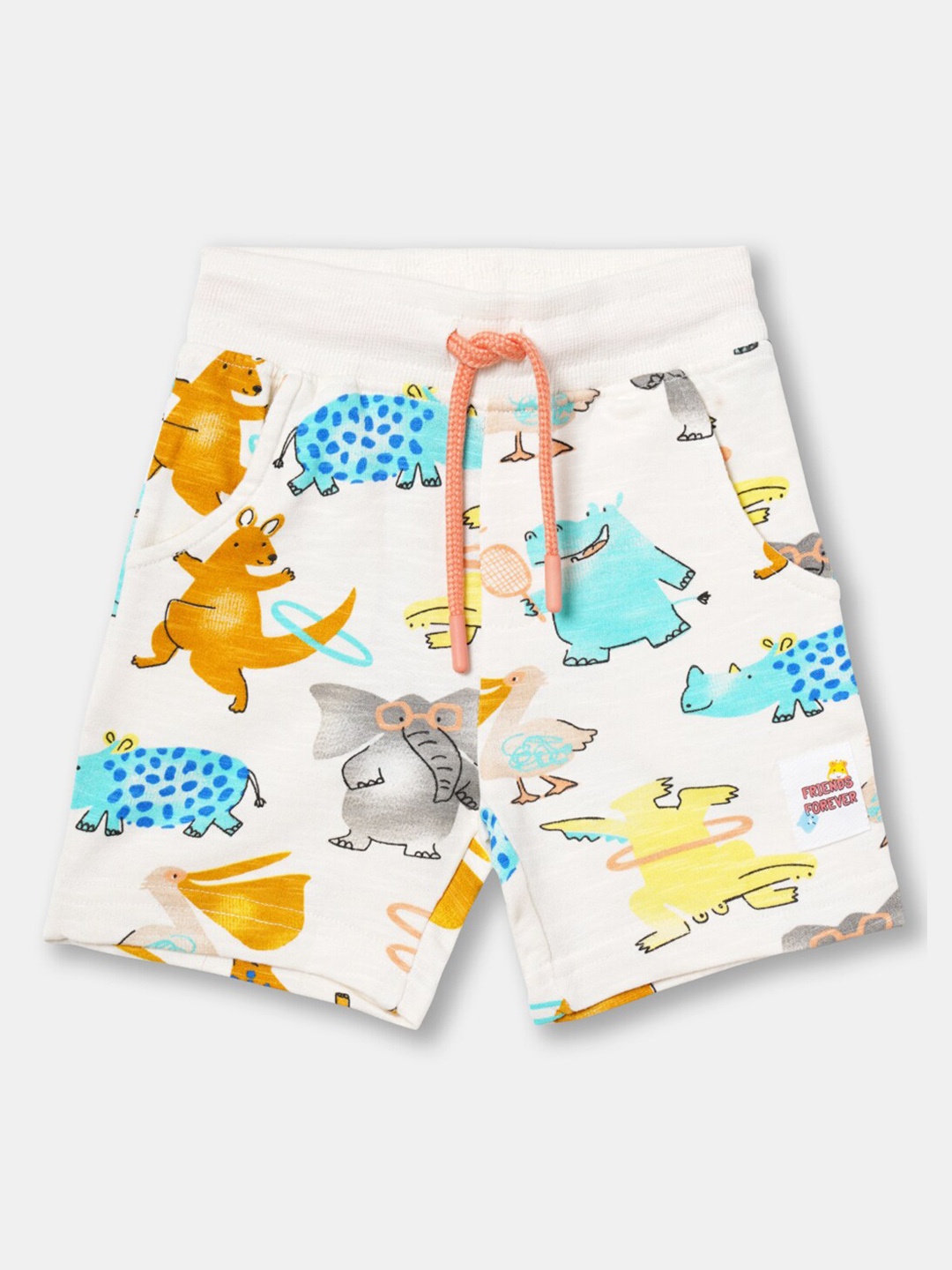 

R&B Boys Conversational Printed Cotton Shorts, White