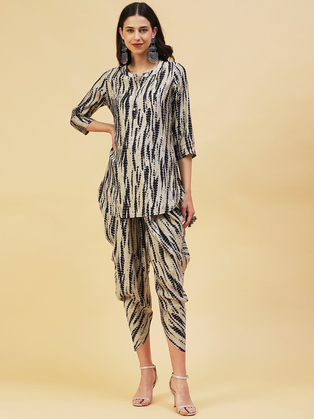 

FASHOR Dyed Kurti with Dhoti Pants, Taupe