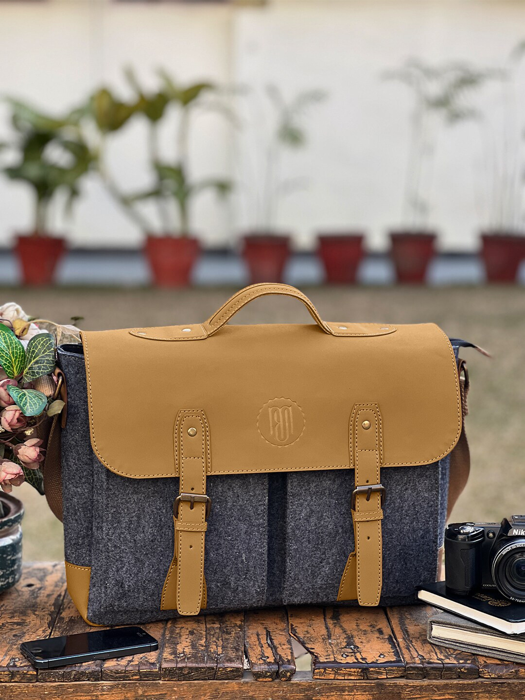 

Mona B Colourblocked Crossbody Messenger Bag, Grey melange