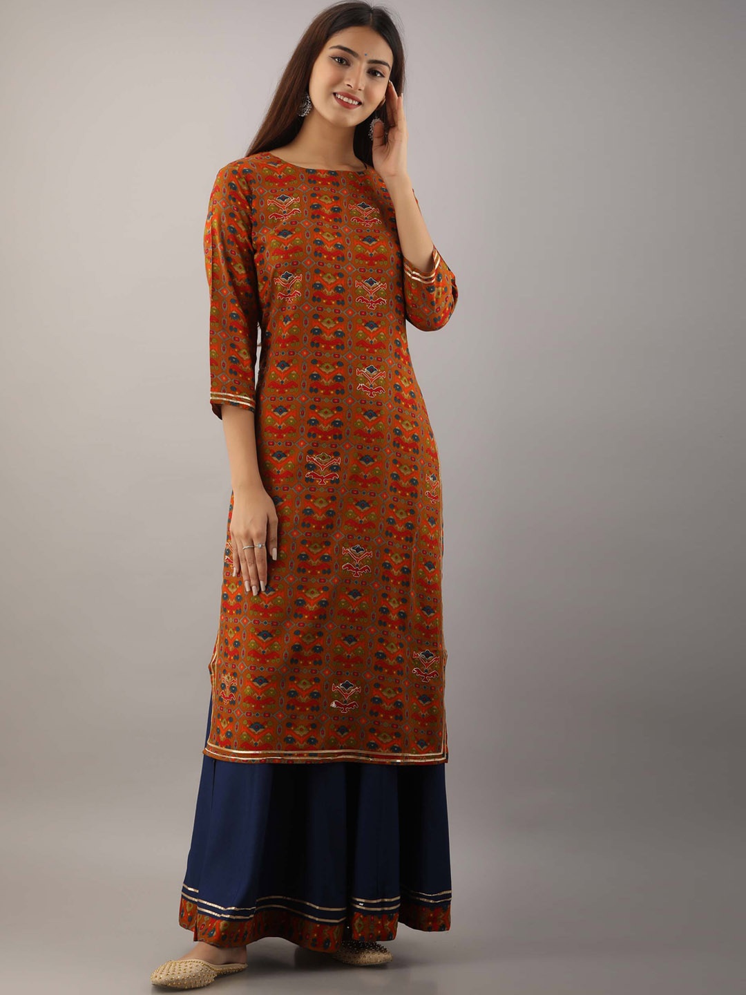 

Spera Ethnic Motifs Printed Kurta with Skirt, Blue