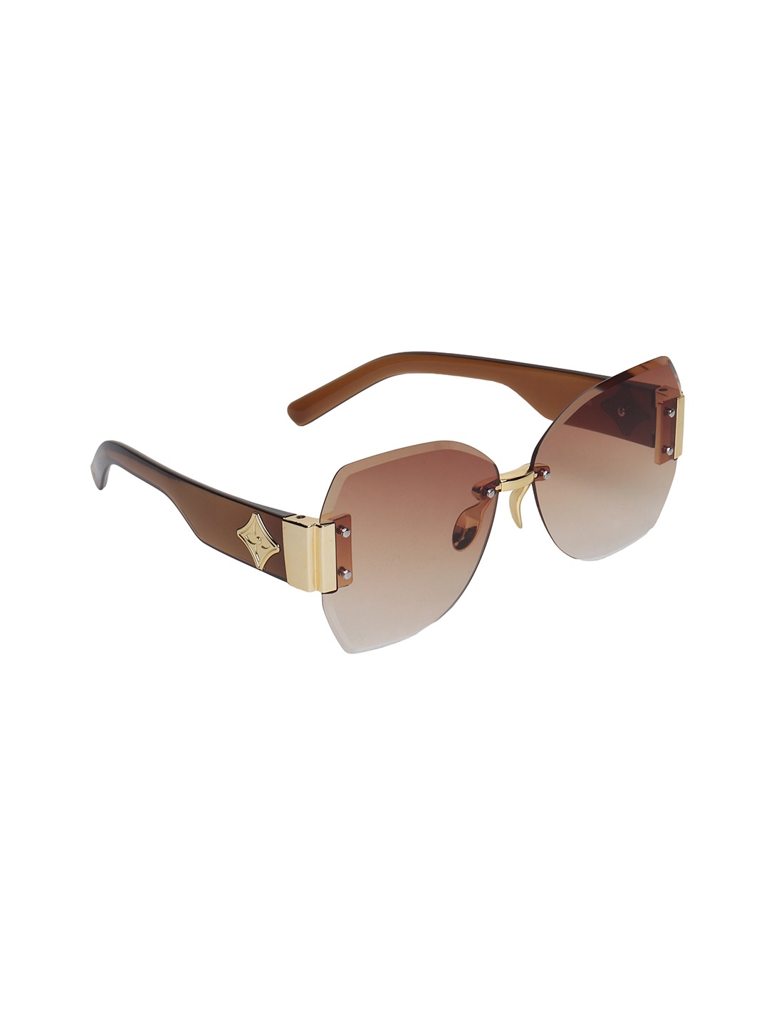 

Swiss Design Rimless Butterfly Sunglasses with UV Protected Lens- SDSG-625-02, Brown