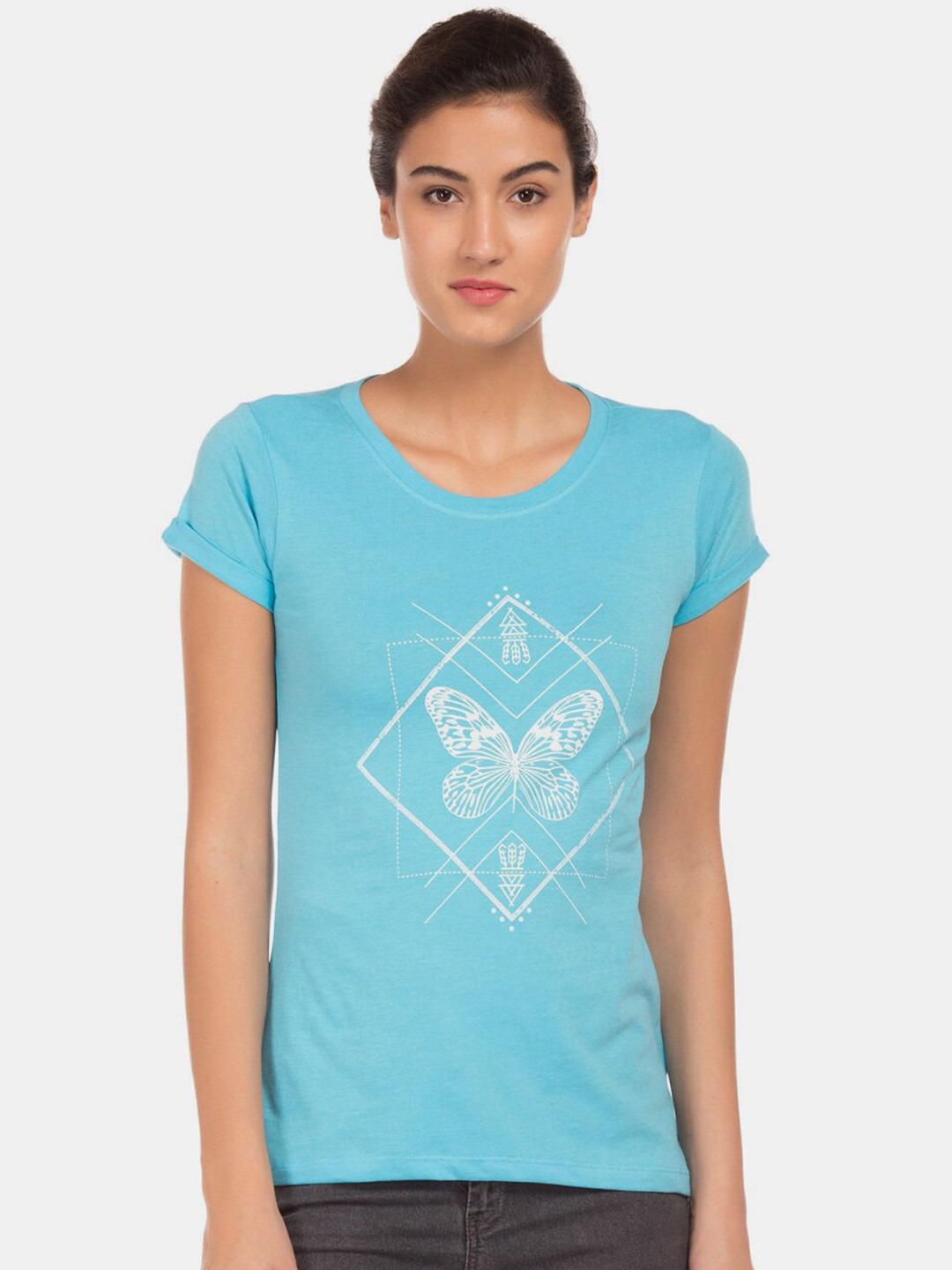 

V-Mart Women Printed Cotton T-shirt, Blue