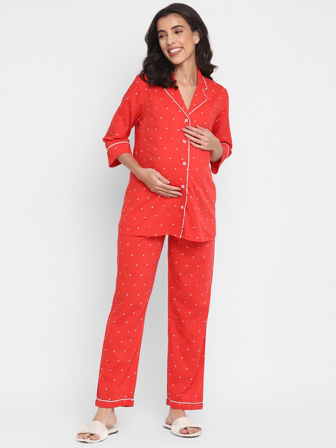 

Momsoon Maternity Conversational Printed Maternity Pure Cotton Night Suit, Red