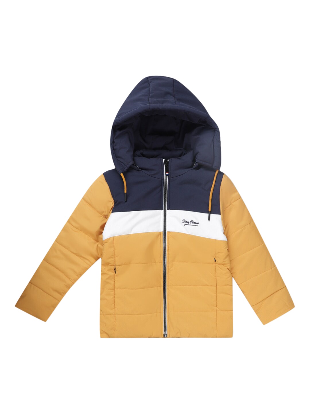 

Cantabil Boys Hooded Colourblocked Lightweight padded Jacket, Mustard