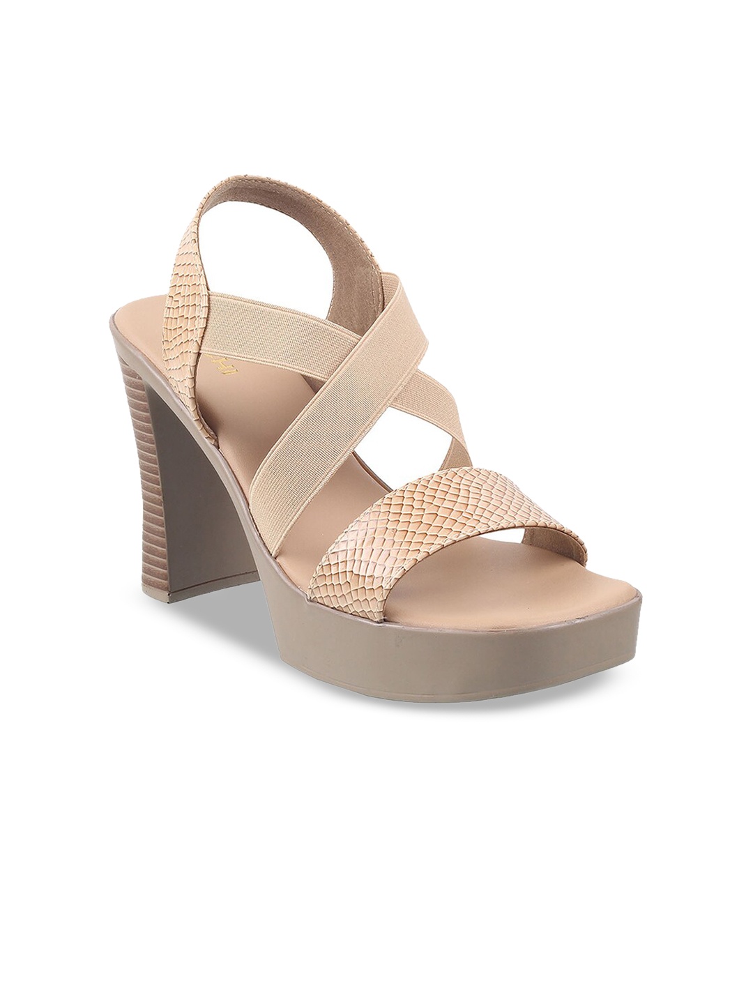 

Mochi Textured Open Toe Block Heels, Beige