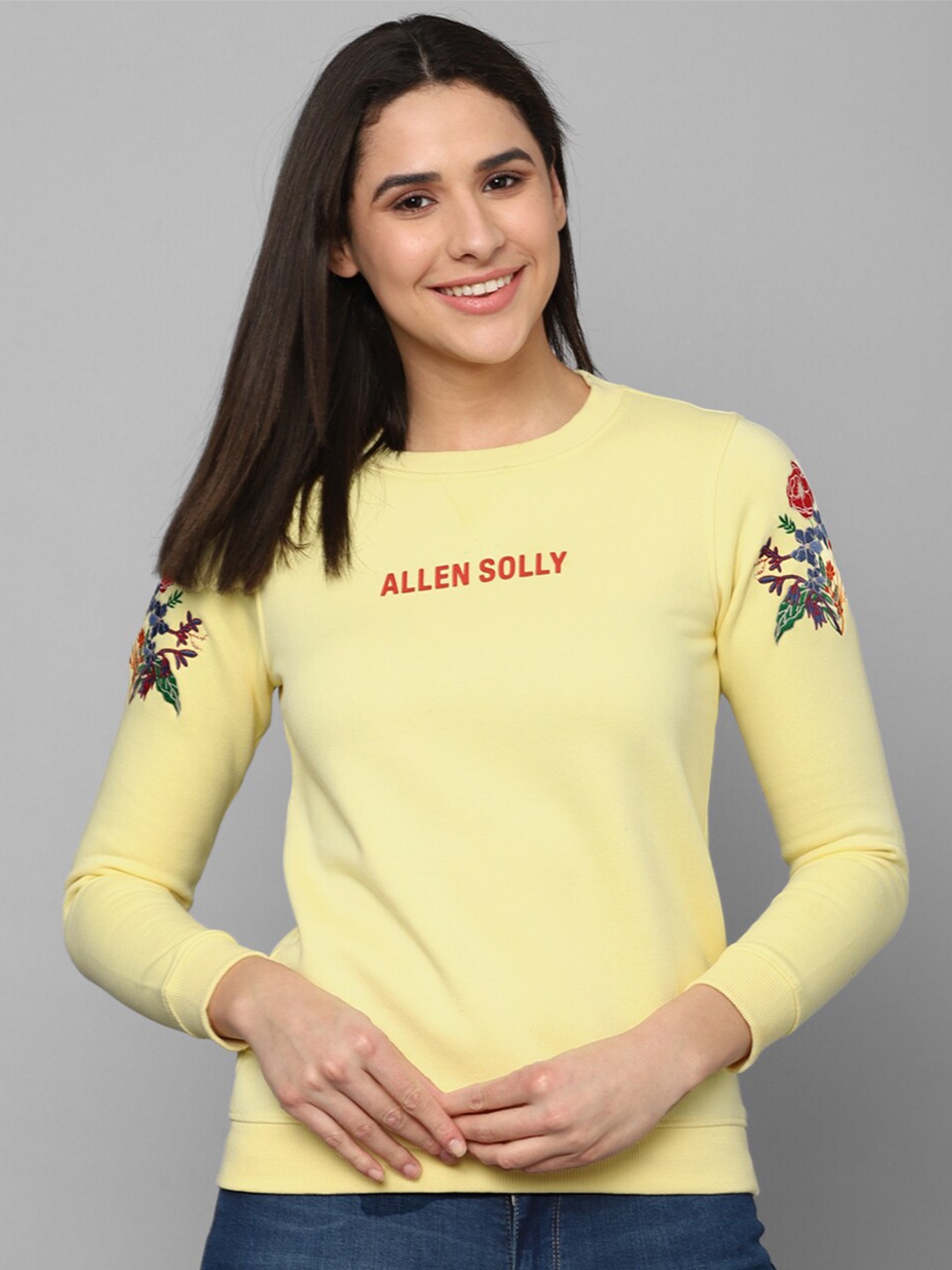 

Allen Solly Woman Floral Embroidered Cotton Sweatshirt, Yellow