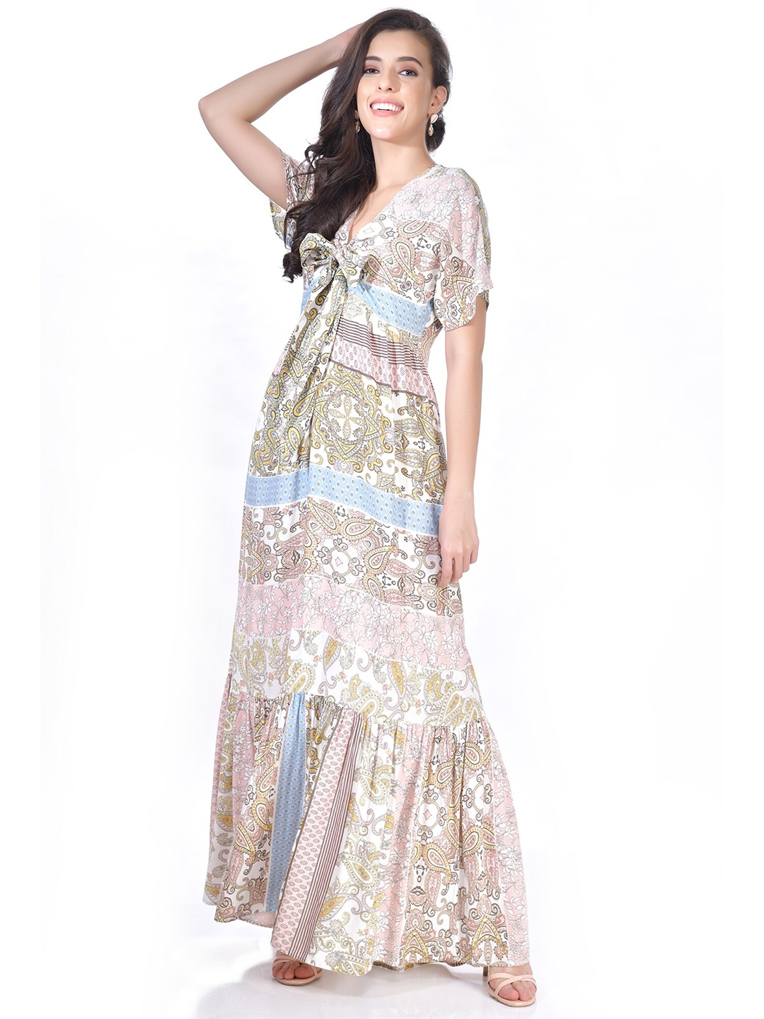 

Beatnik Beige Ethnic Motifs Printed A-Line Dress