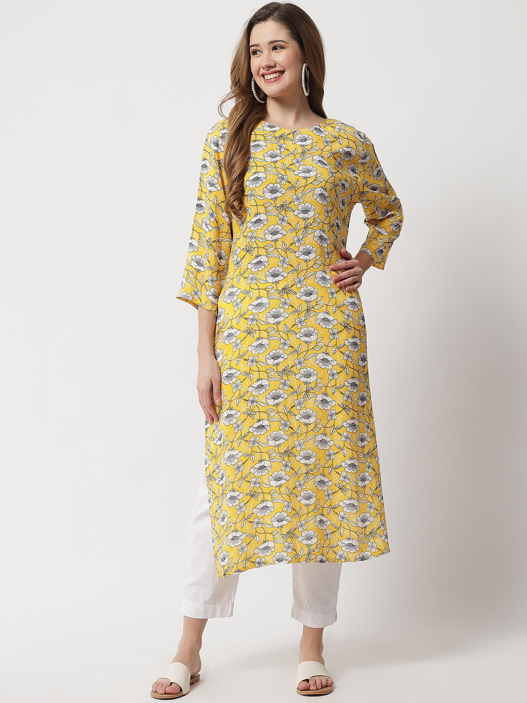 

Beatnik Yellow Floral Printed Kurta