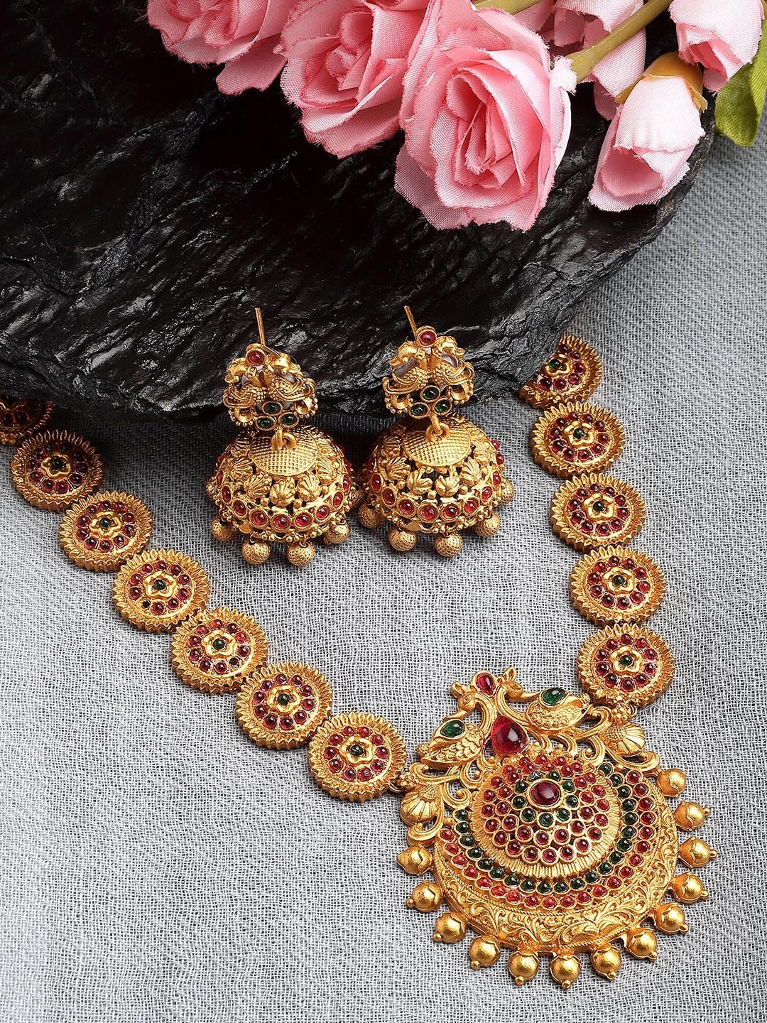 

KARATCART Gold-Plated Stone Studded Jewellery Set, Red