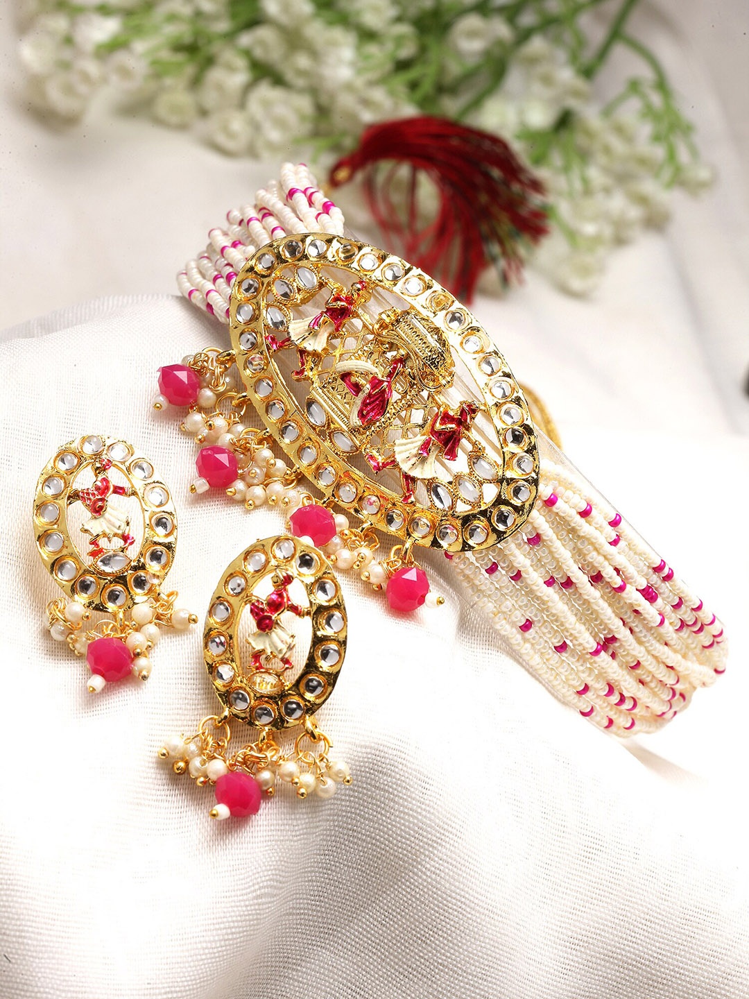 

KARATCART Gold-Plated Kundan-Studded Dulhan Doli Design Jewellery Set, Pink