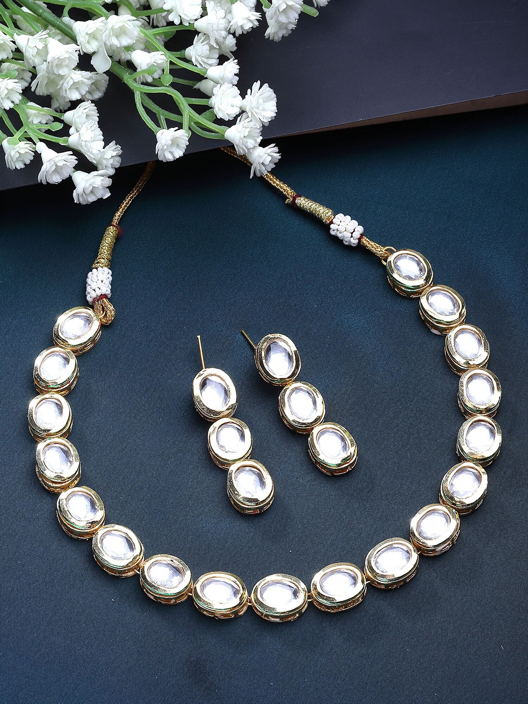 

KARATCART Gold Plated Kundan-Studded Polki Jewellery Set, White