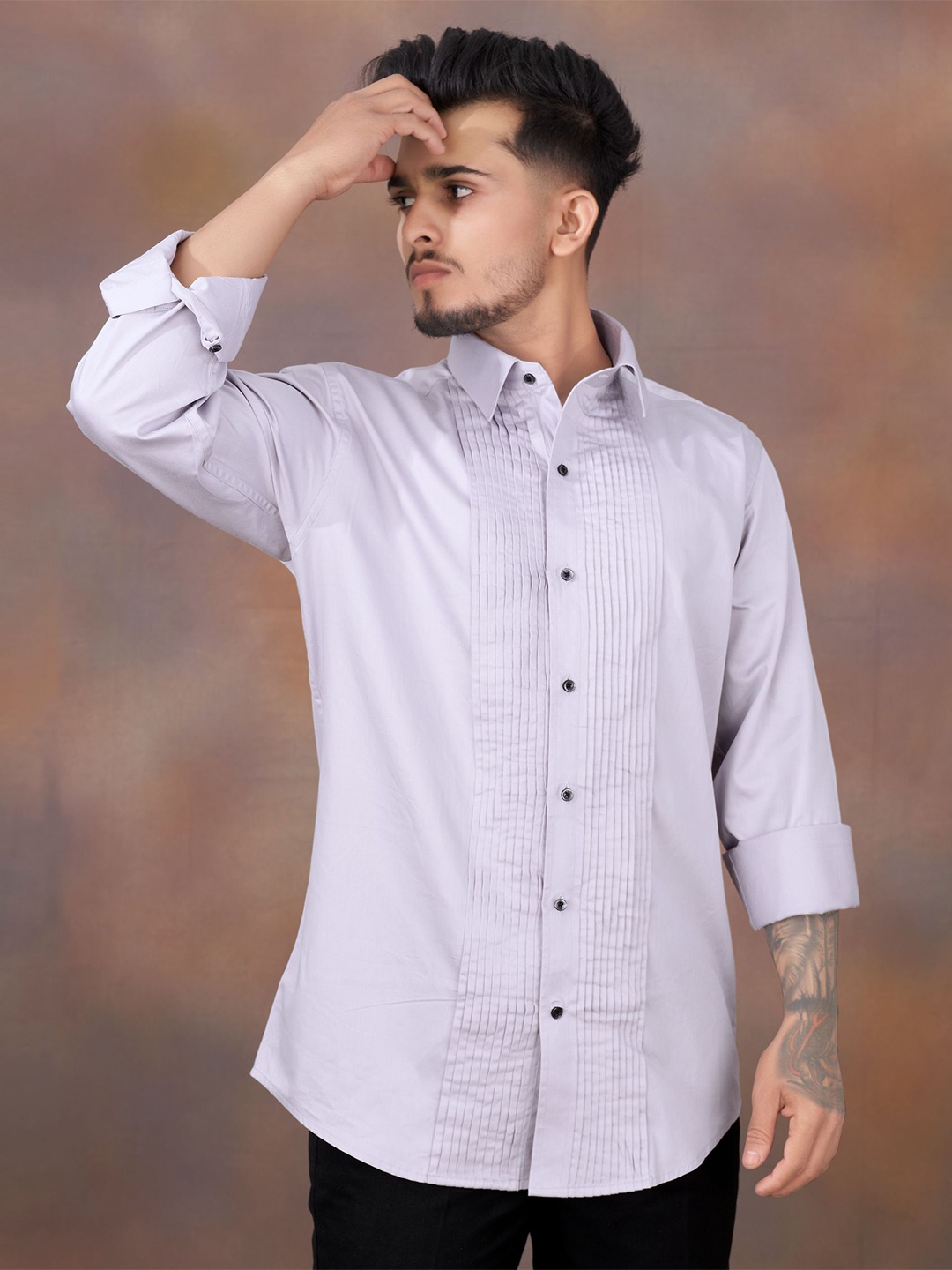 

FRENCH CROWN Men Purple Standard Striped Casual Shirt