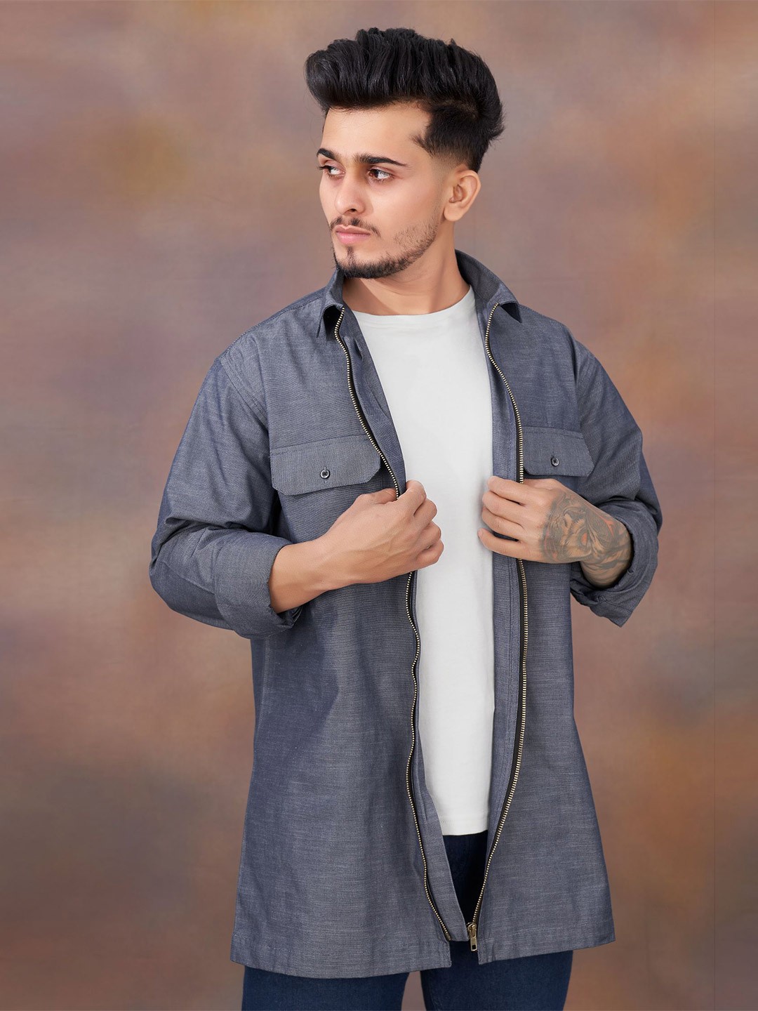 

FRENCH CROWN Cotton Casual Shirt, Grey