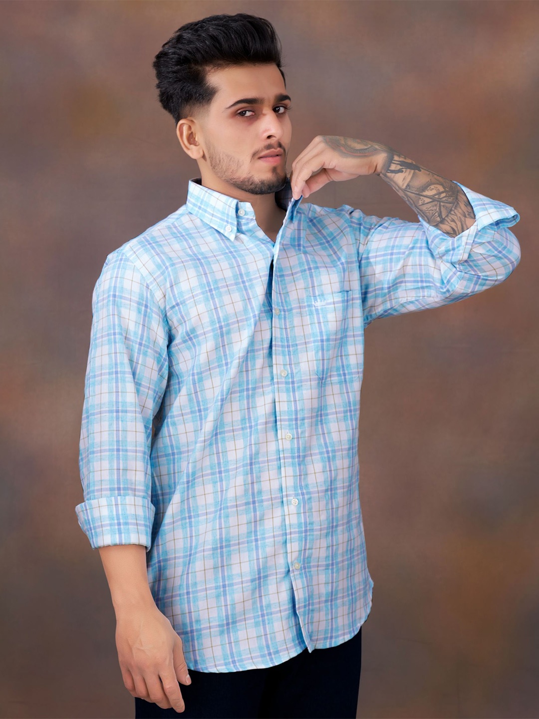 

FRENCH CROWN Checked Cotton Casual Shirt, Blue