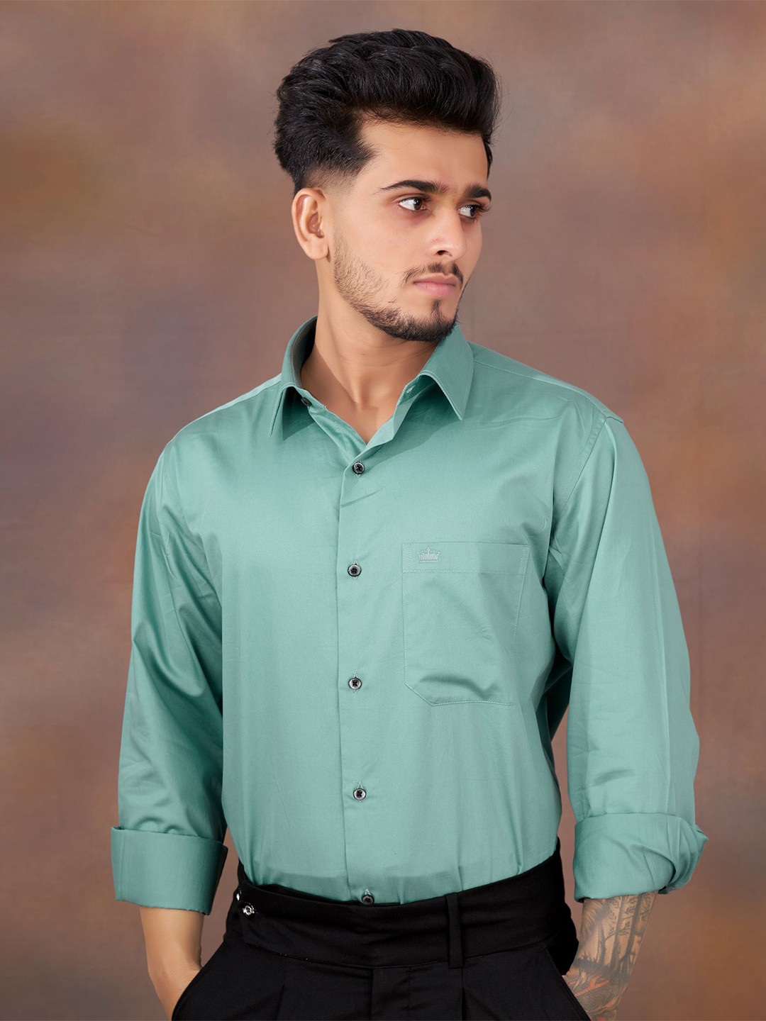 

FRENCH CROWN Cotton Formal Shirt, Green