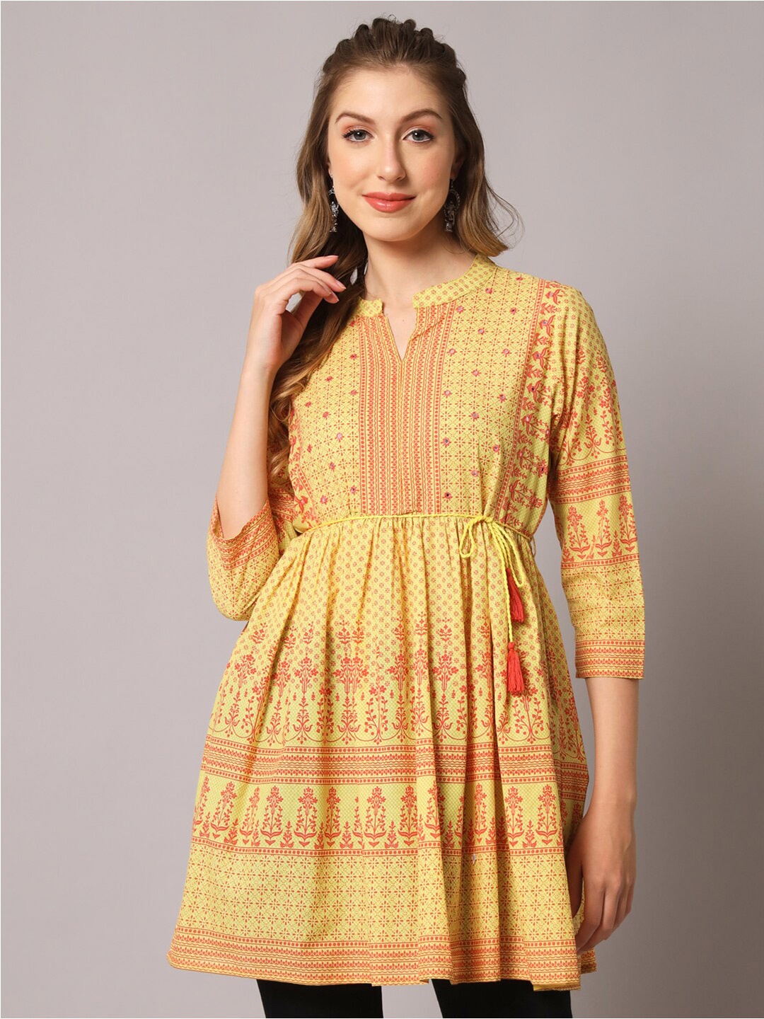 

PREKSHA Printed Cotton Tunic, Yellow