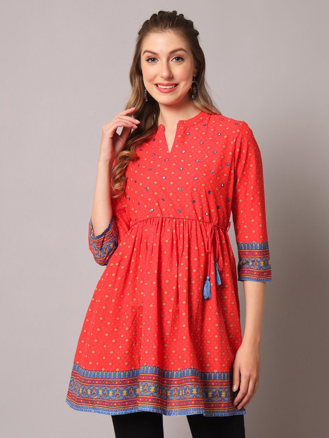 

PREKSHA Cotton Geometric Printed Tunic, Red