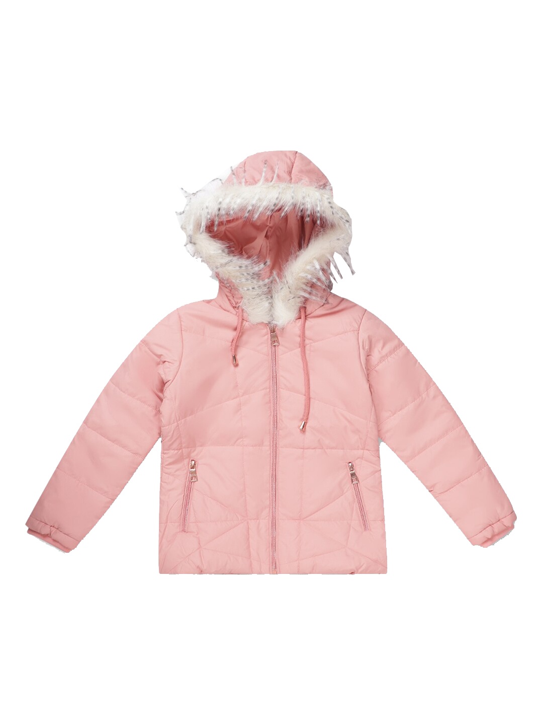 

Cantabil Girls Lightweight Faux Fur Trimmed Hooded Padded Jacket, Peach