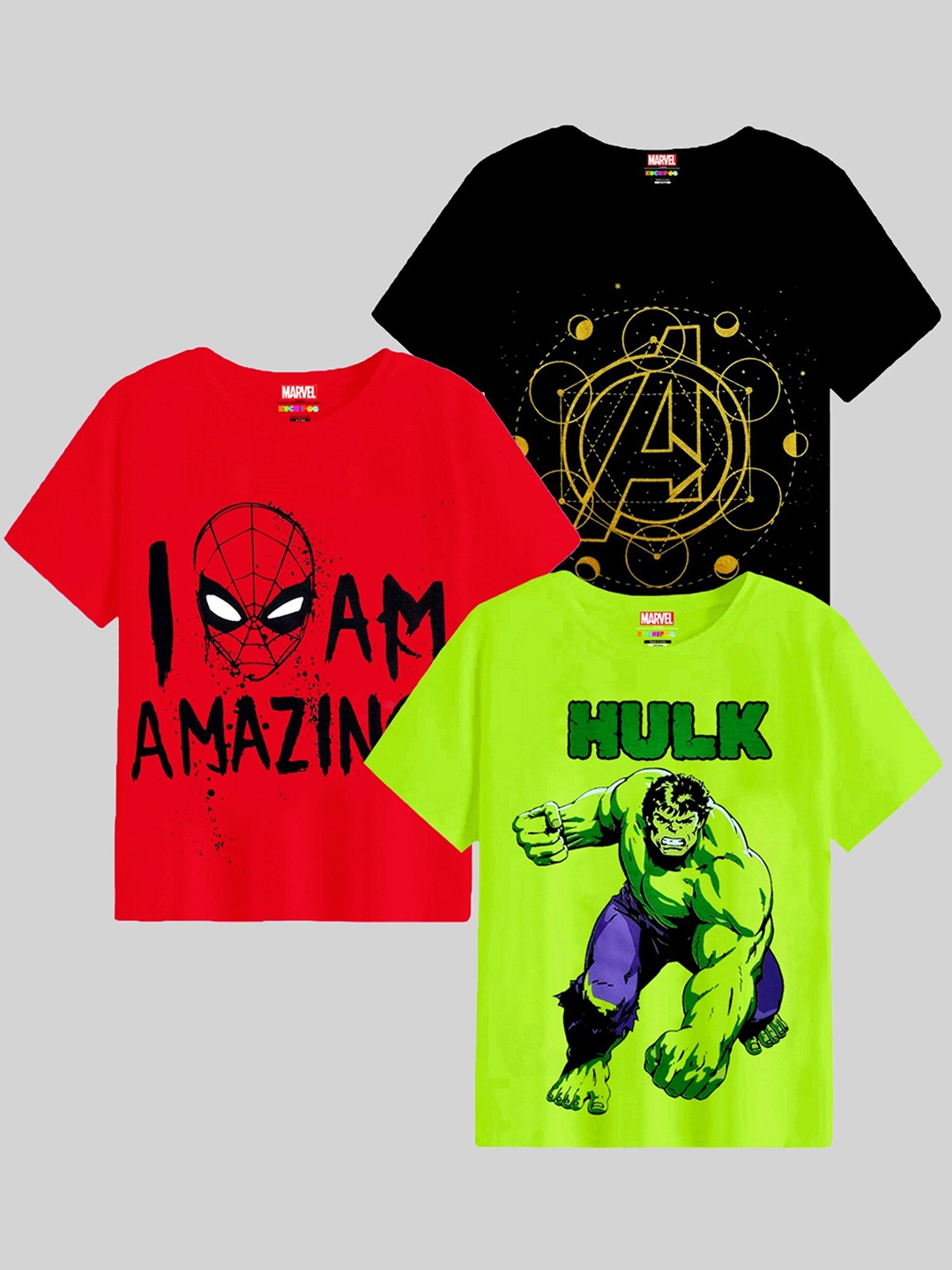 

KUCHIPOO Boys Pack Of 3 Typography Printed Cotton T-shirts, Green