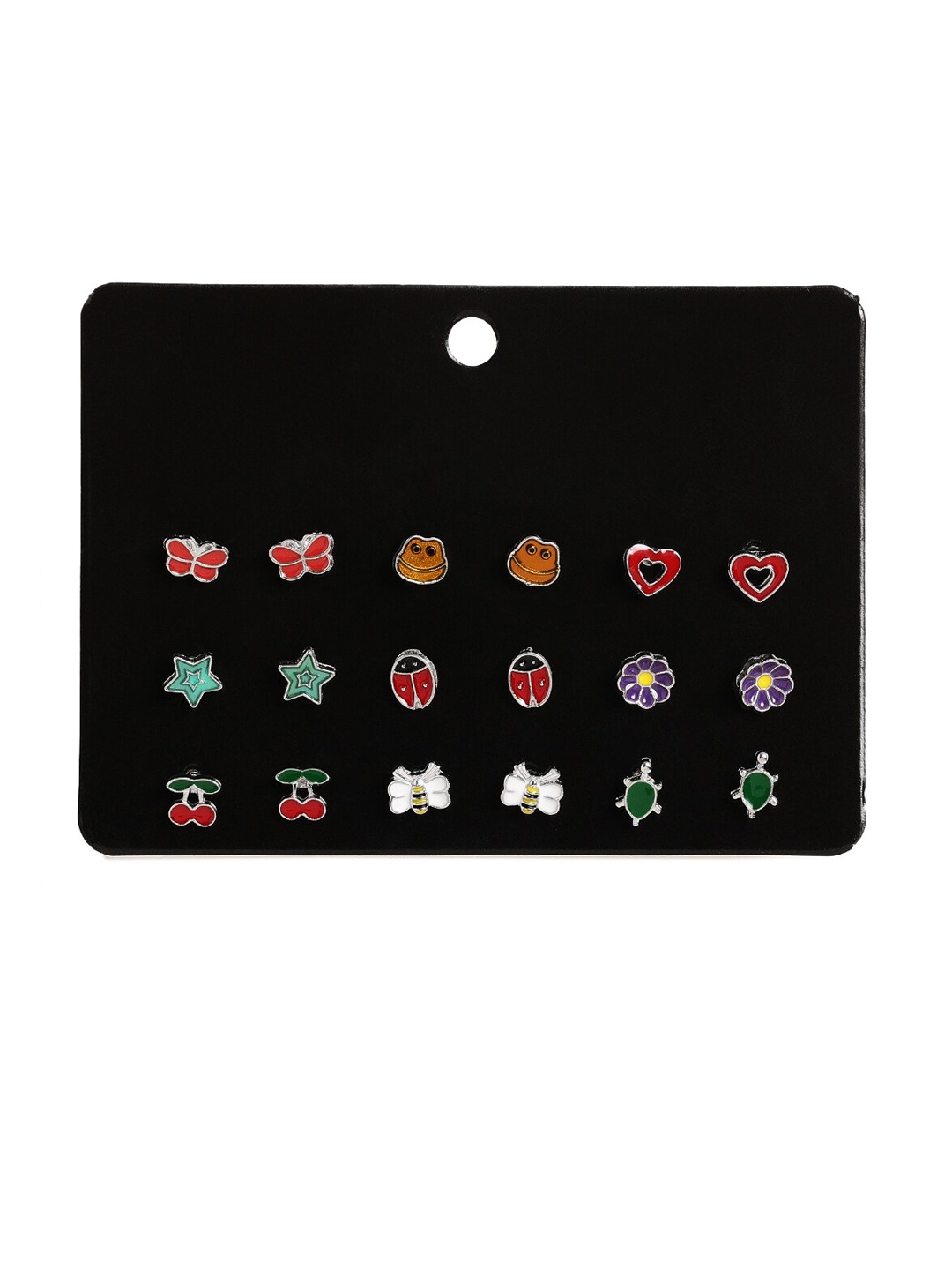 

EL REGALO Set of 9 Studs Earrings, Red