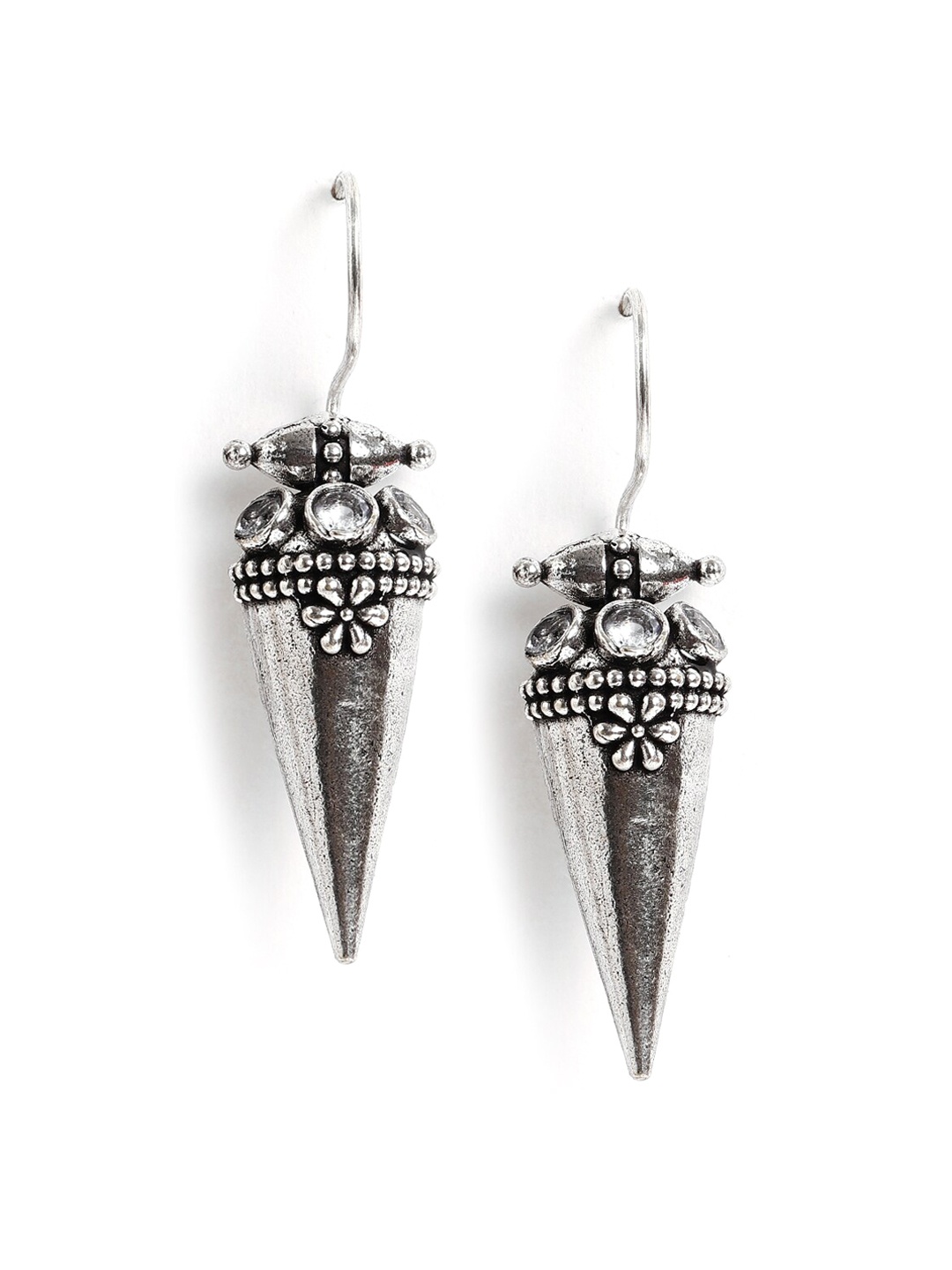 

EL REGALO Silver-Plated Geometric Drop Earrings, Black