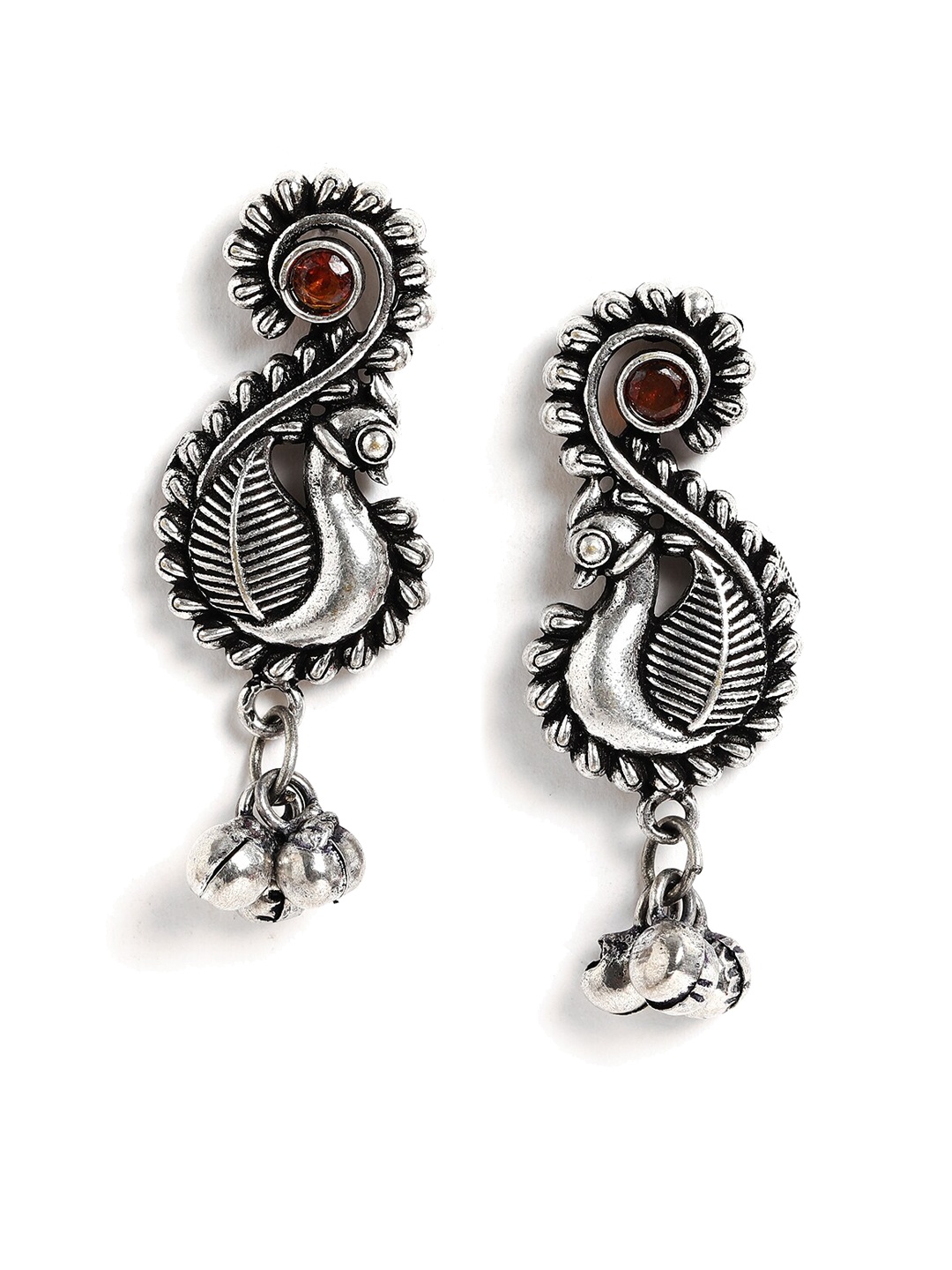 

EL REGALO Silver-Plated Contemporary Jhumkas Earrings, Red