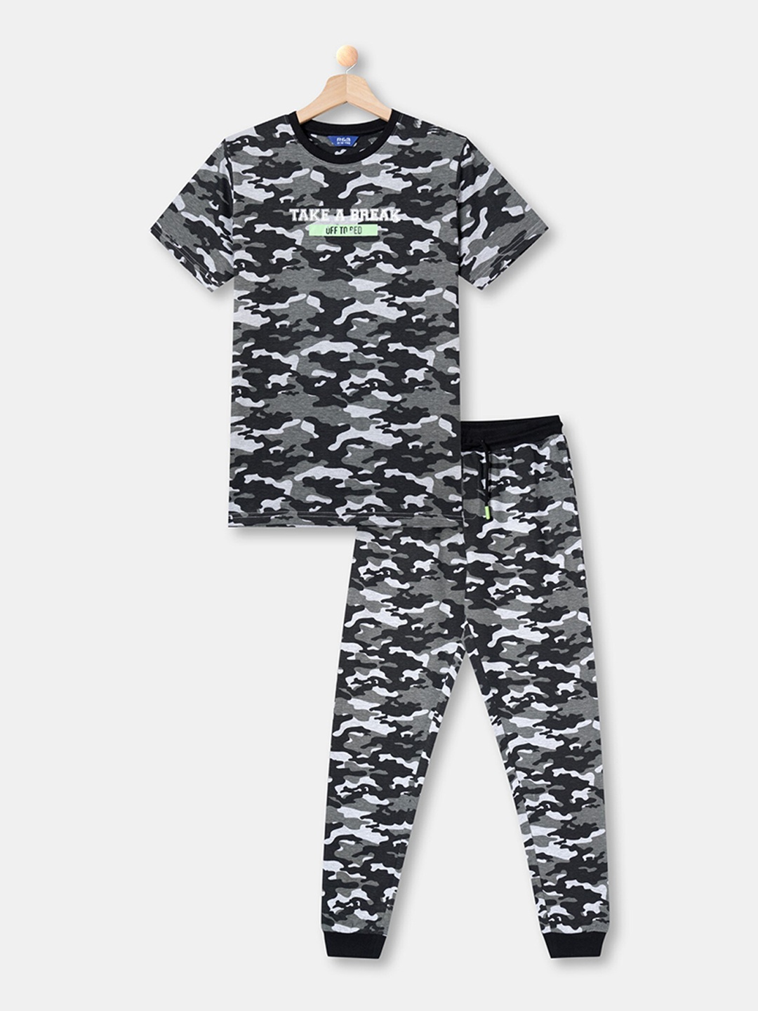 

R&B Boys Camouflage Printed Night Suit, Grey
