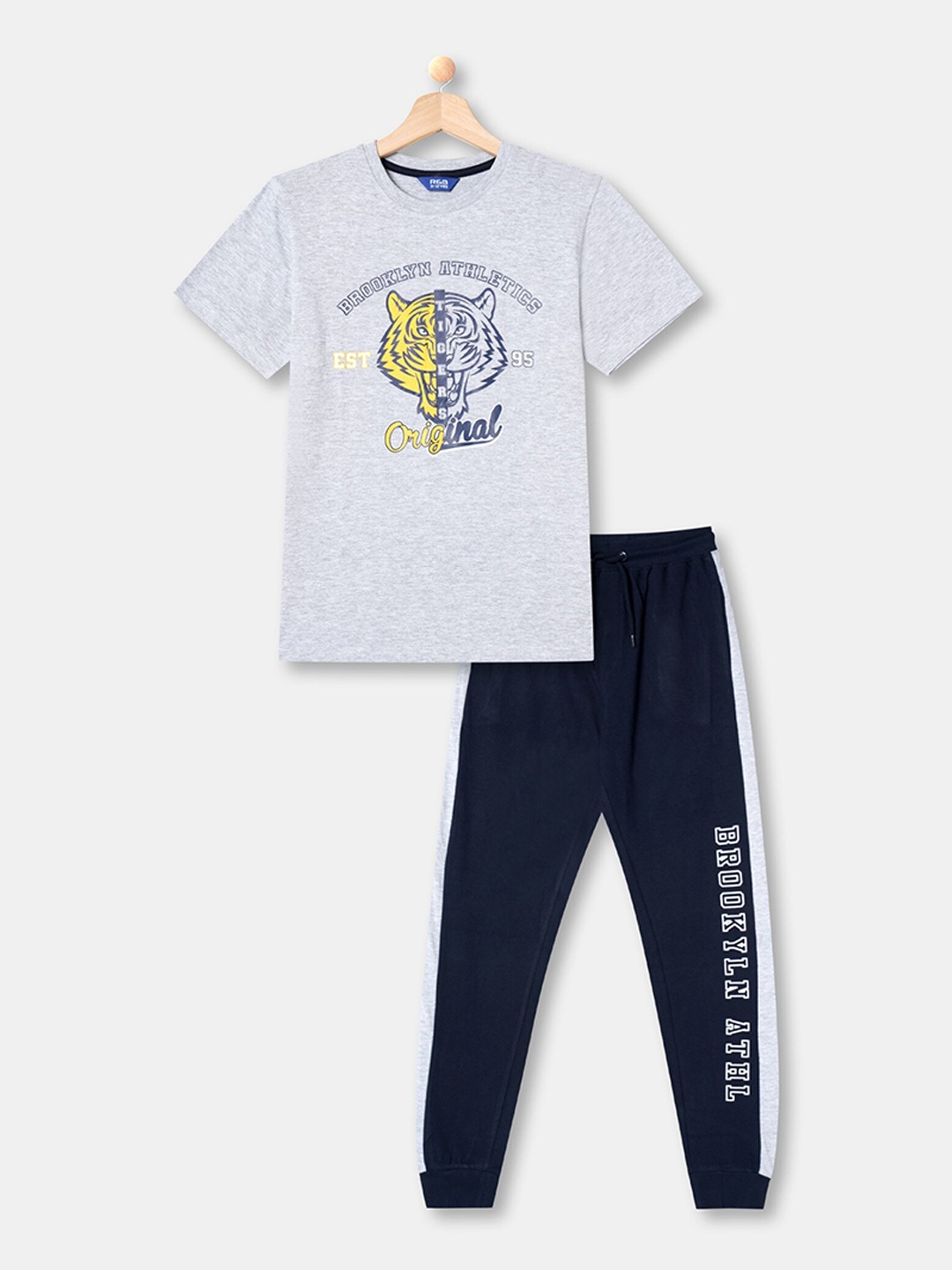 

R&B Boys Graphic Printed Night Suit, Grey melange