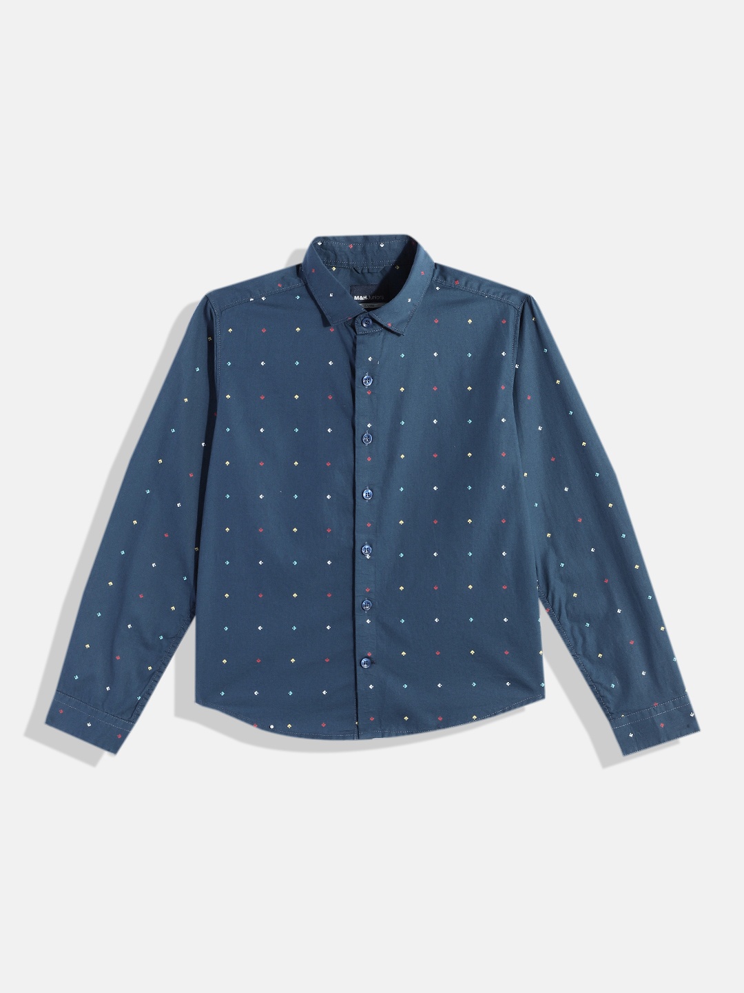 

M&H Juniors Boys Micro Ditsy Opaque Printed Pure Cotton Casual Shirt, Navy blue