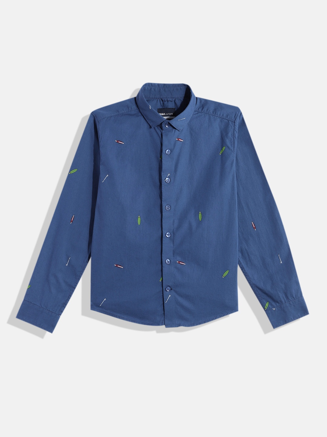 

M&H Juniors Boys Printed Pure Cotton Casual Shirt, Blue