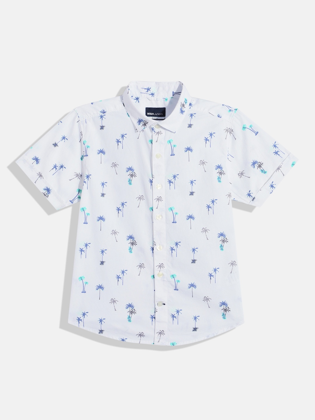 M&H Juniors Boys White Printed Pure Cotton Casual Shirt