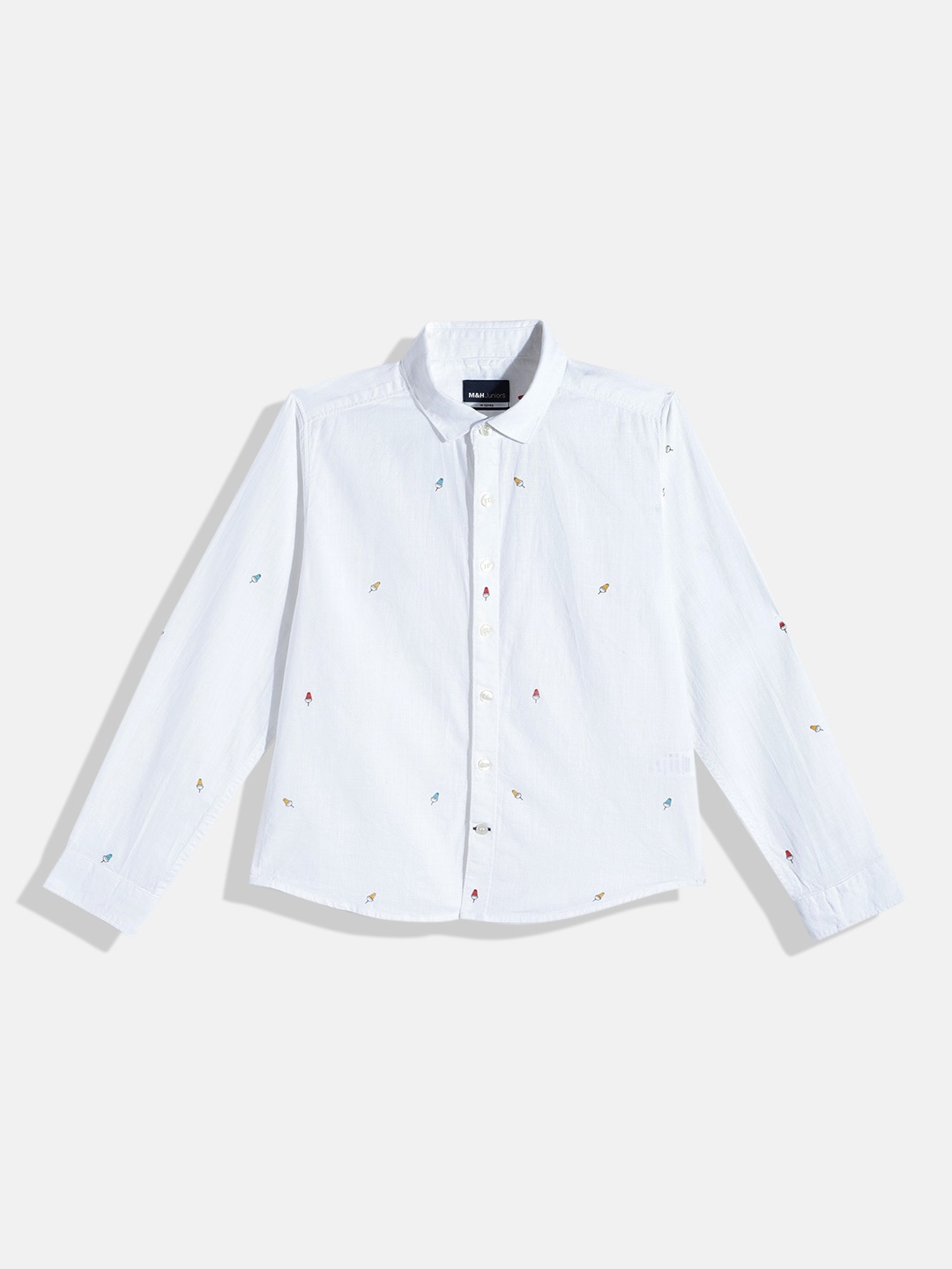 

M&H Juniors Boys Conversational Opaque Printed Pure Cotton Casual Shirt, White