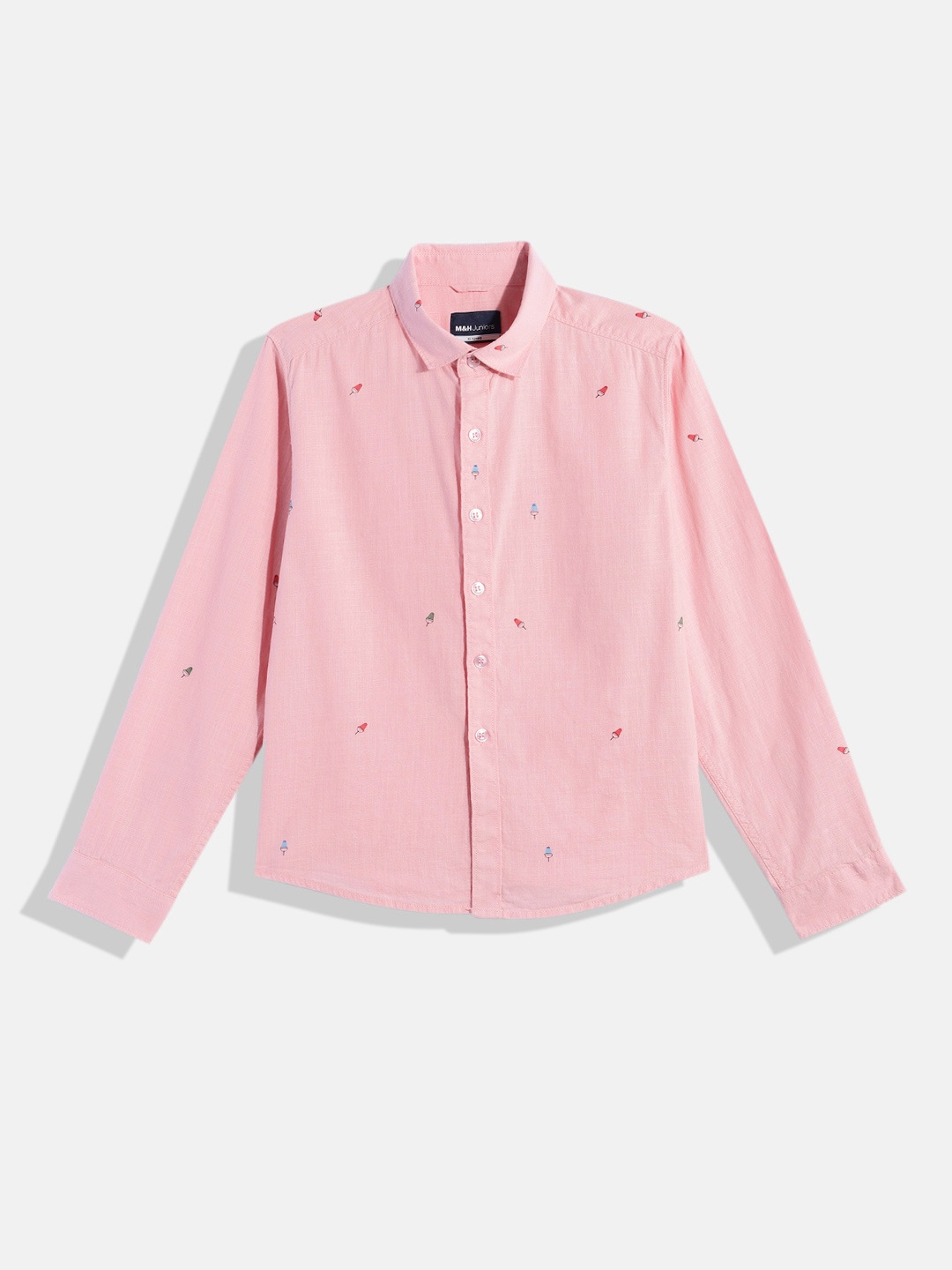 

M&H Juniors Boys Conversational Opaque Printed Pure Cotton Casual Shirt, Pink