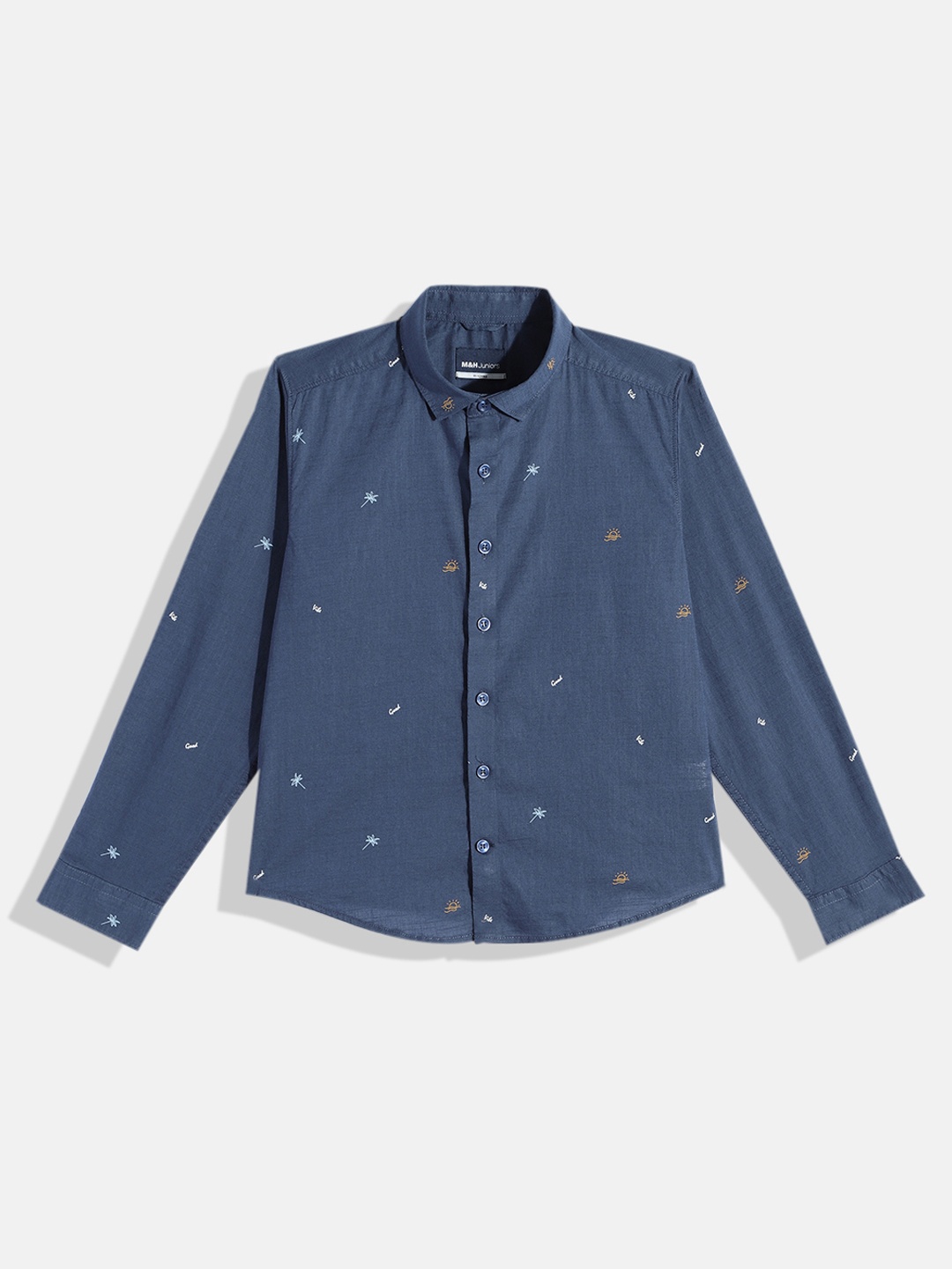 

M&H Juniors Boys Conversational Opaque Printed Pure Cotton Casual Shirt, Navy blue