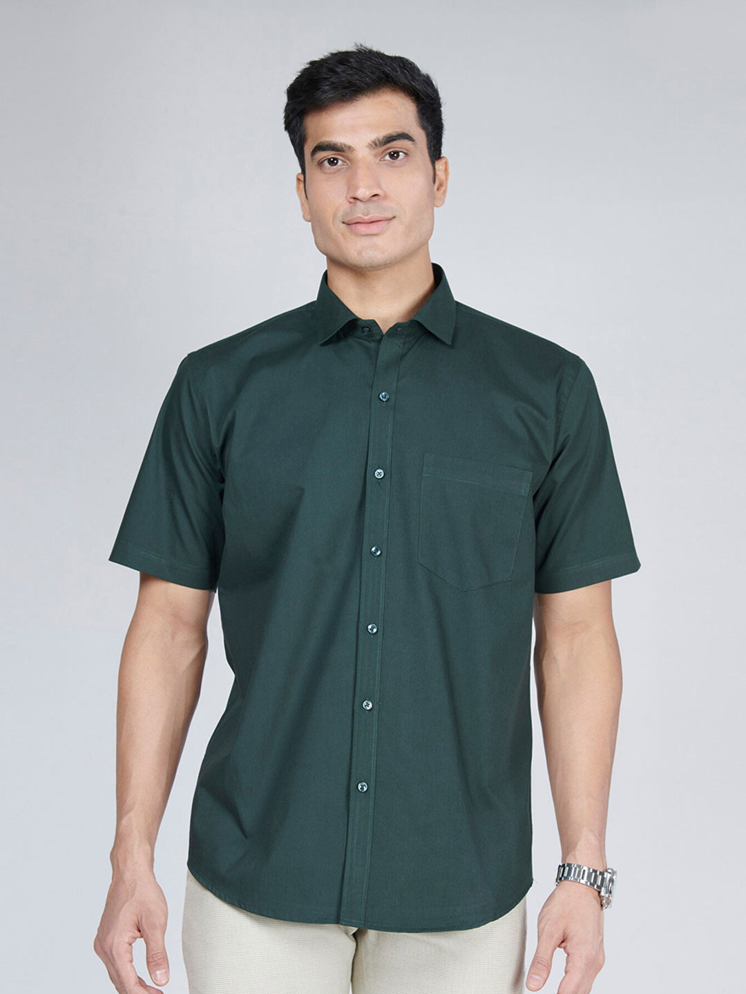 

MARK & ALBERT Spread Collar Slim Fit Cotton Casual Shirt, Green