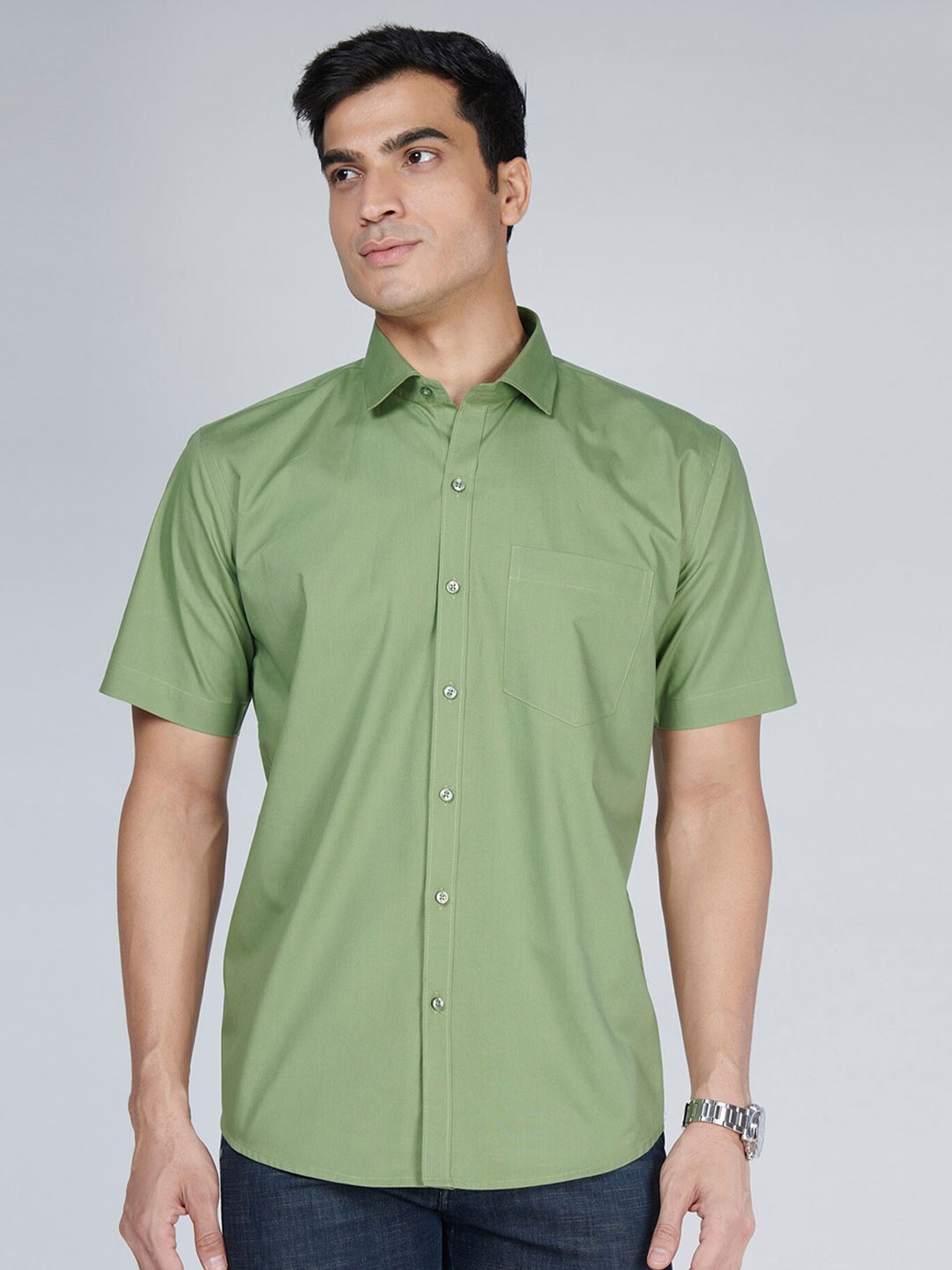 

MARK & ALBERT Spread Collar Slim Fit Cotton Casual Shirt, Green