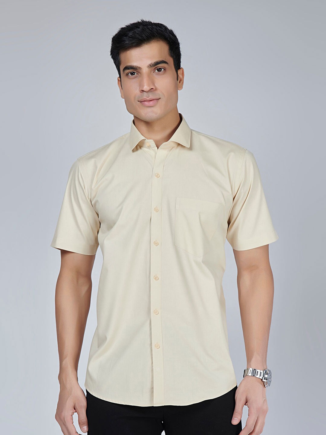 

MARK & ALBERT Spread Collar Slim Fit Cotton Casual Shirt, Yellow