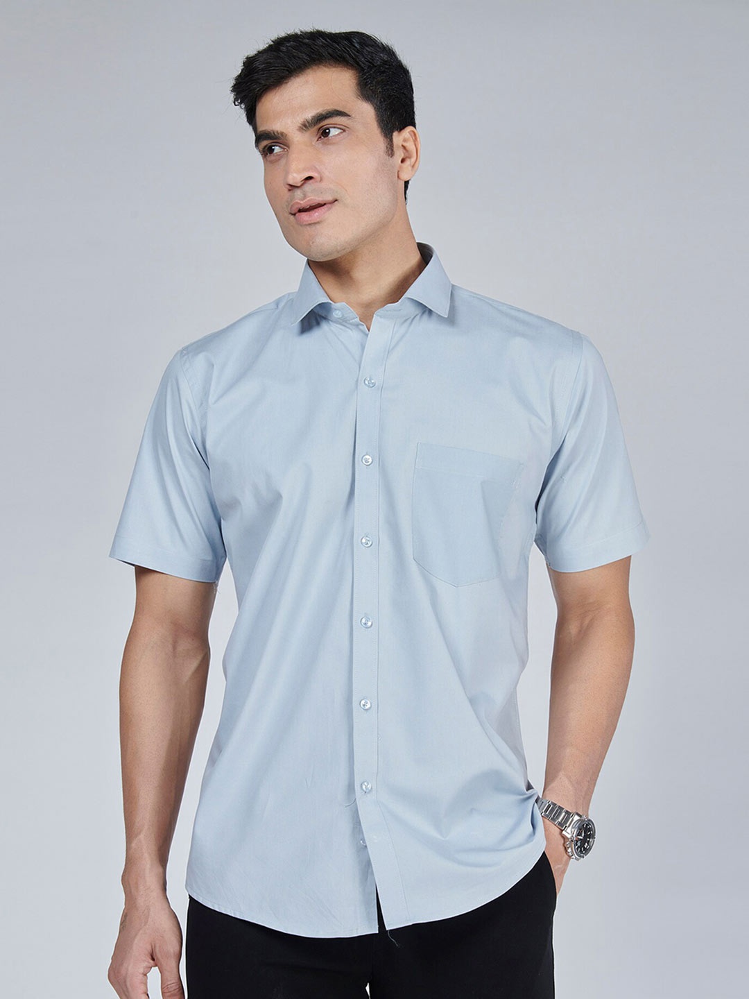 

MARK & ALBERT Spread Collar Slim Fit Cotton Casual Shirt, Grey