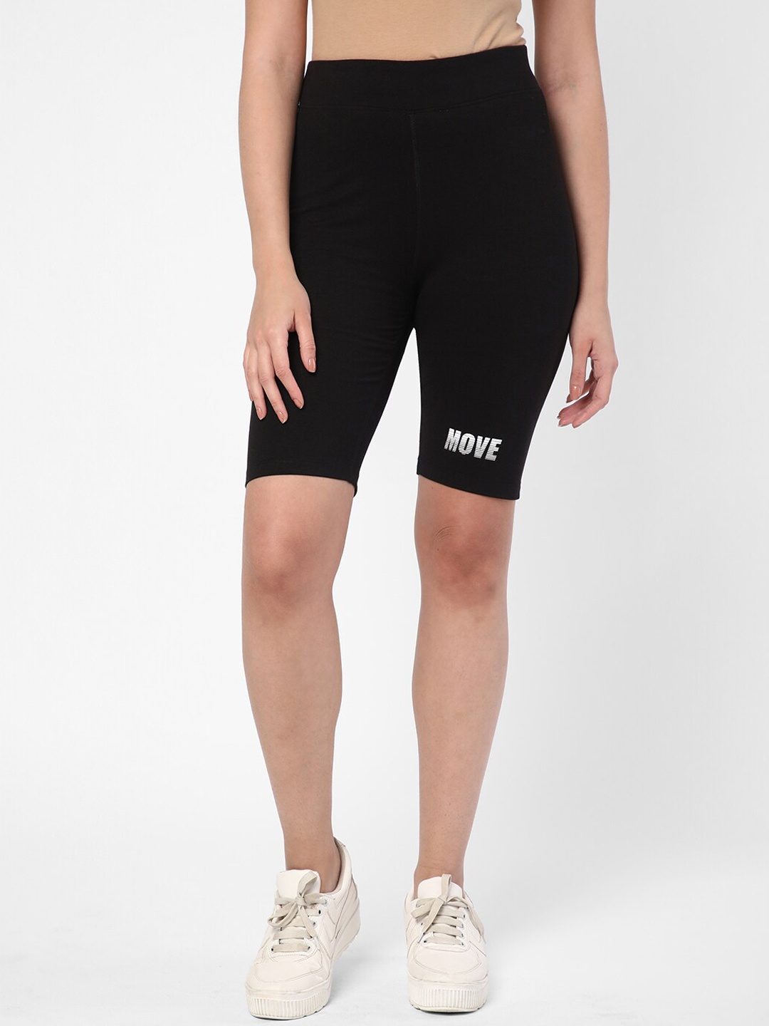 

R&B Women Skinny Fit Cotton Sports Shorts, Black