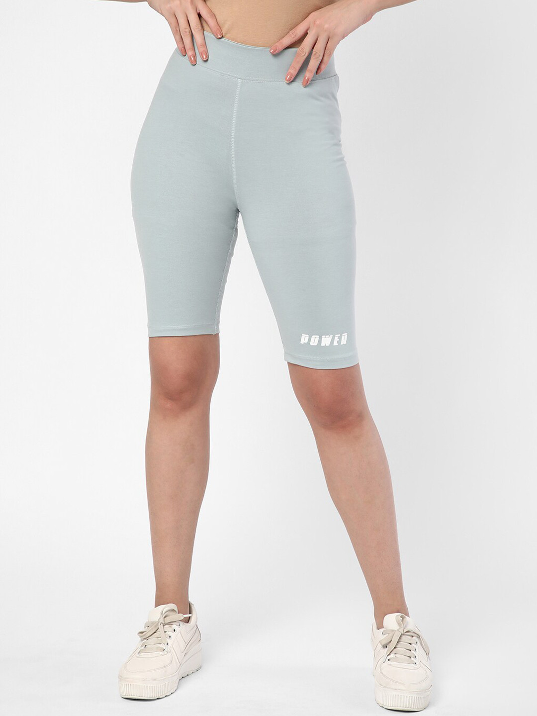 

R&B Women Mid-Rise Skinny Fit Cotton Sports Shorts, Sea green