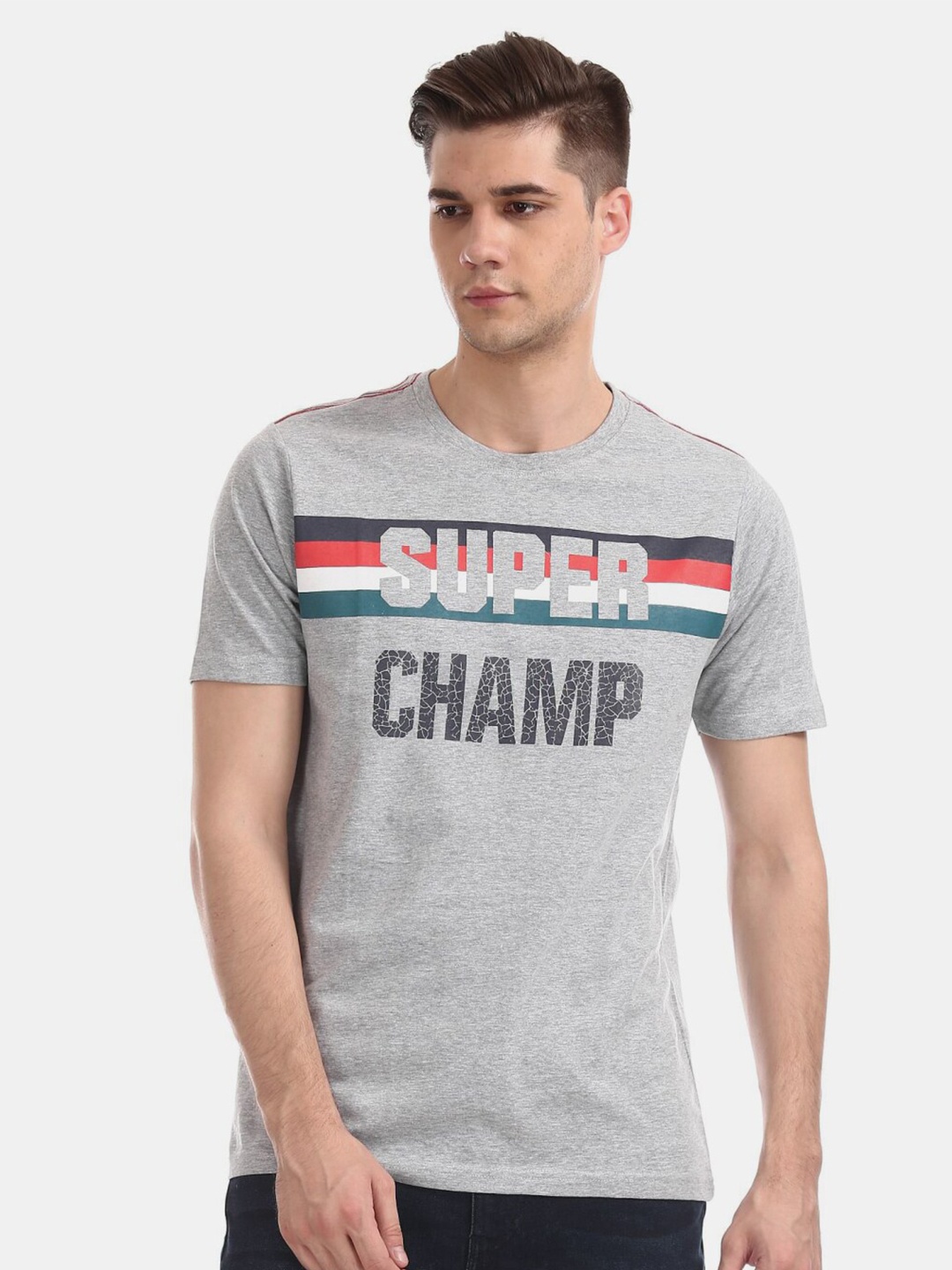 

V-Mart Typography Printed Cotton T-shirt, Grey