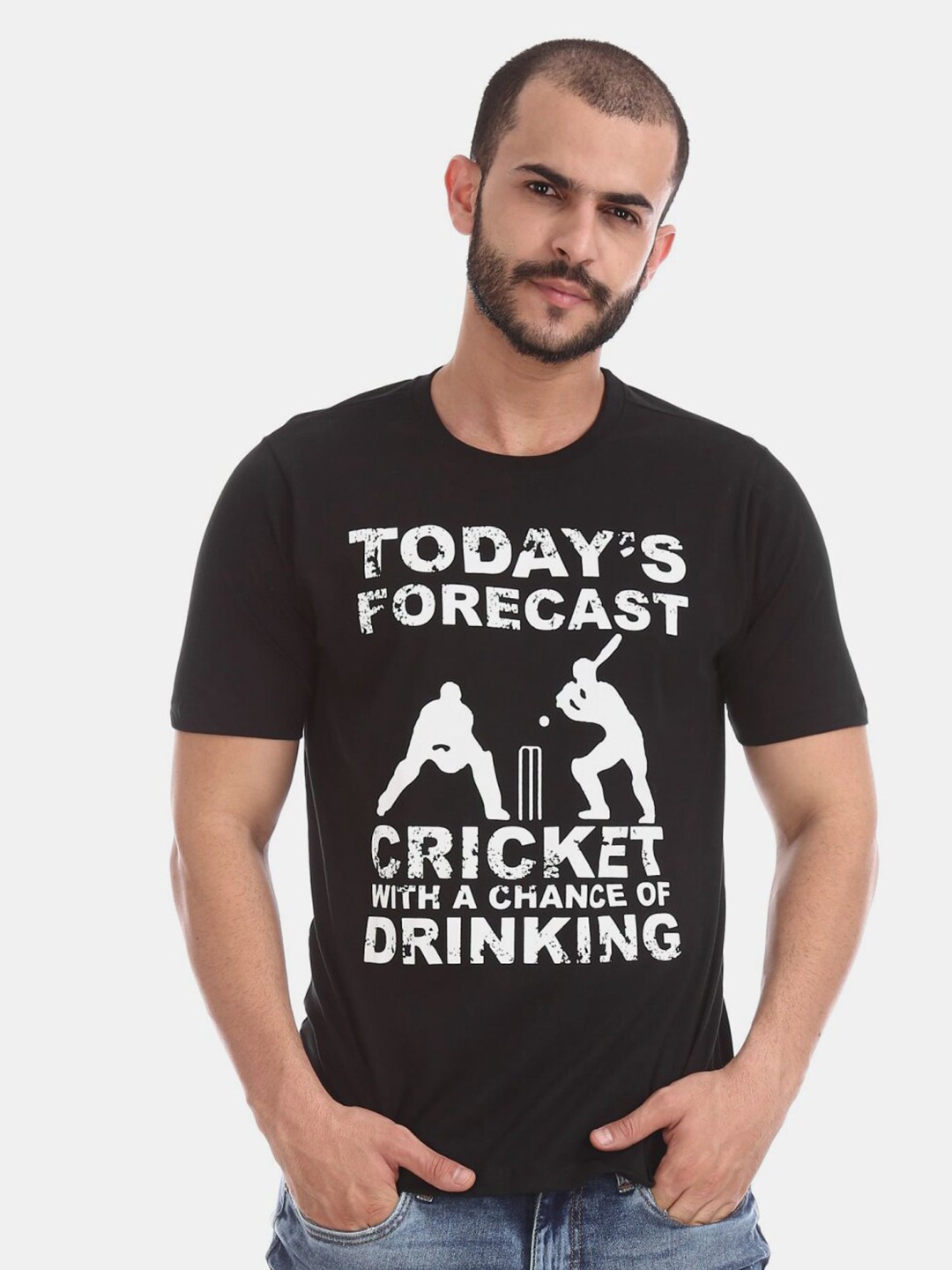 

V-Mart Typography Printed Cotton T-shirt, Black