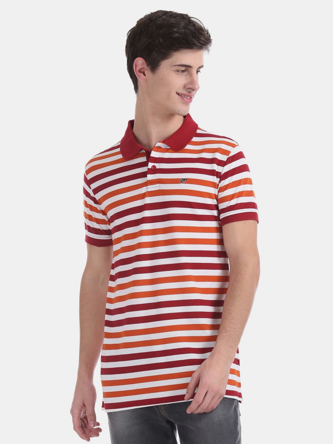 

V-Mart Striped Polo Collar Cotton T-shirt, Red