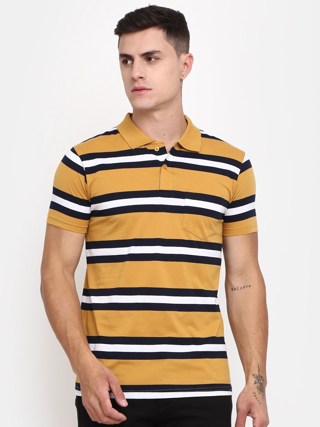 

V-Mart Striped Polo Collar Cotton T-shirt, Yellow