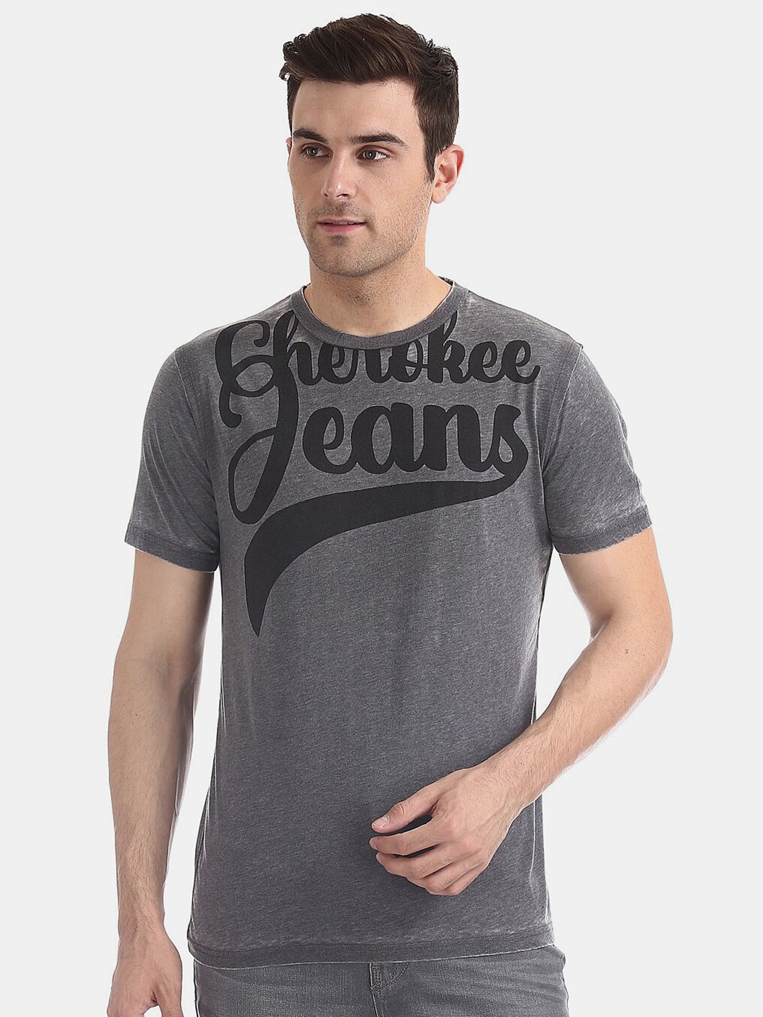 

V-Mart Typography Printed Cotton T-shirt, Grey