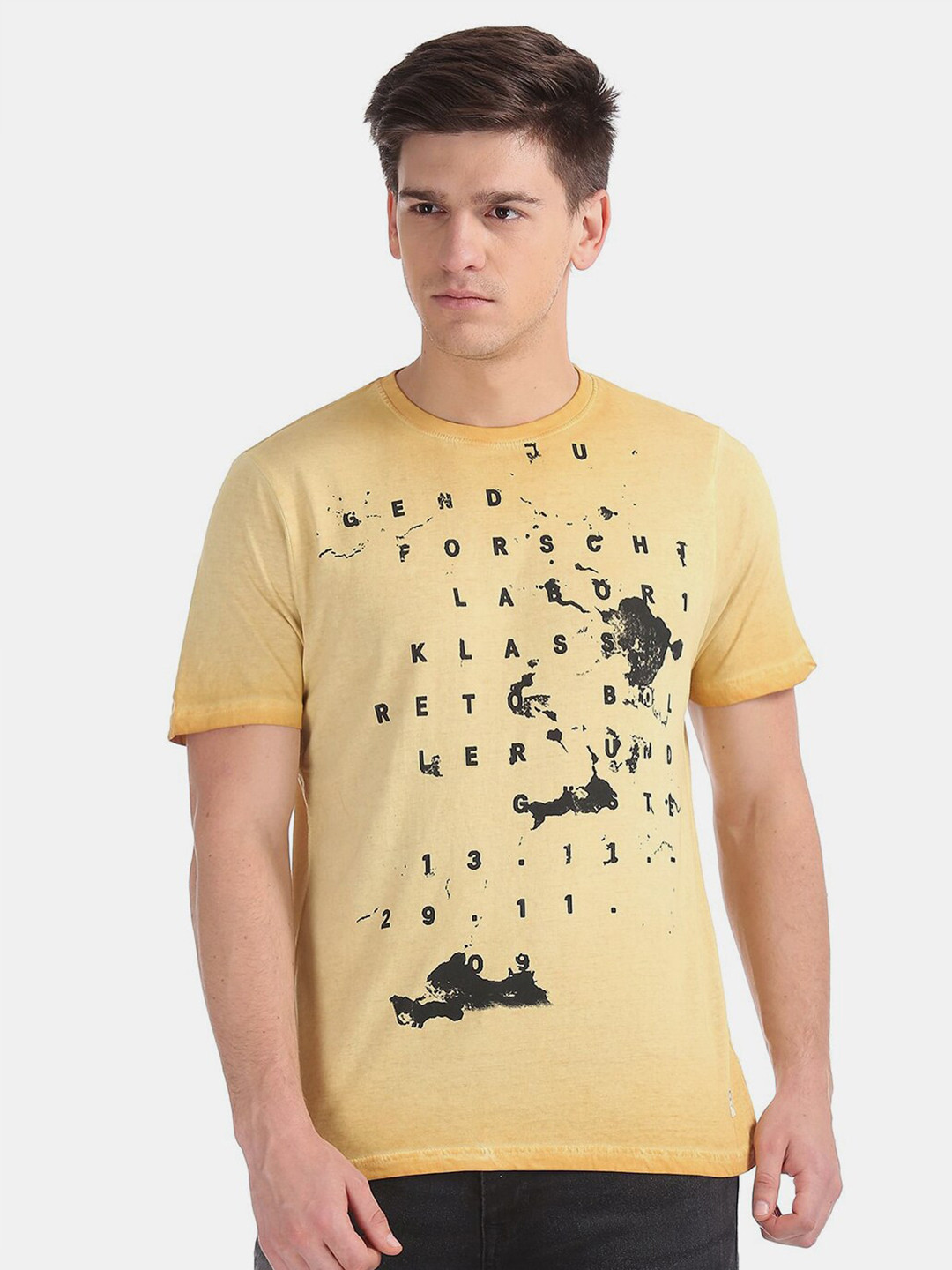 

V-Mart Men Typography Printed Cotton T-shirt, Yellow