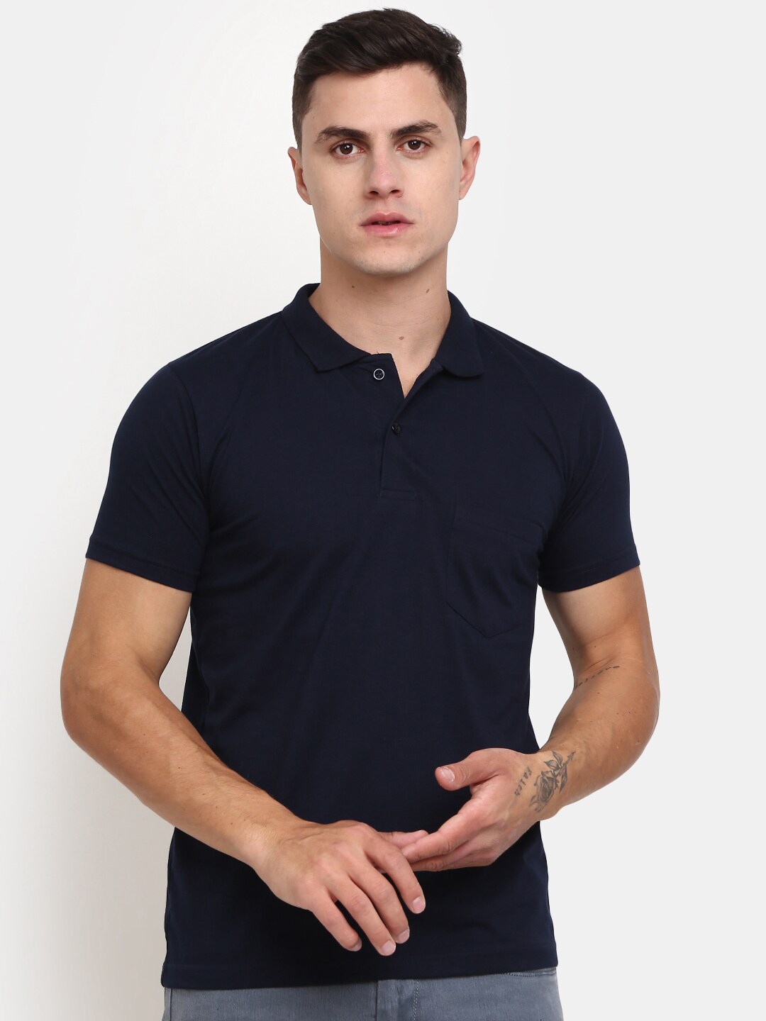 

V-Mart Polo Collar Slim Fit Single Jersey Cotton T-shirt, Navy blue