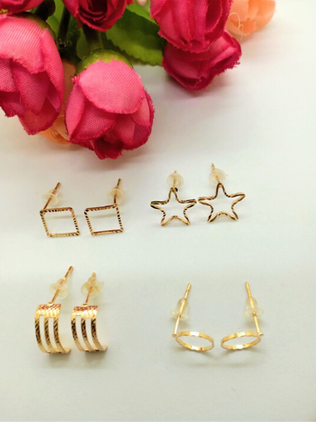 

FEMMIBELLA Set Of 4 Gold-Plated Geometric Drop Earrings