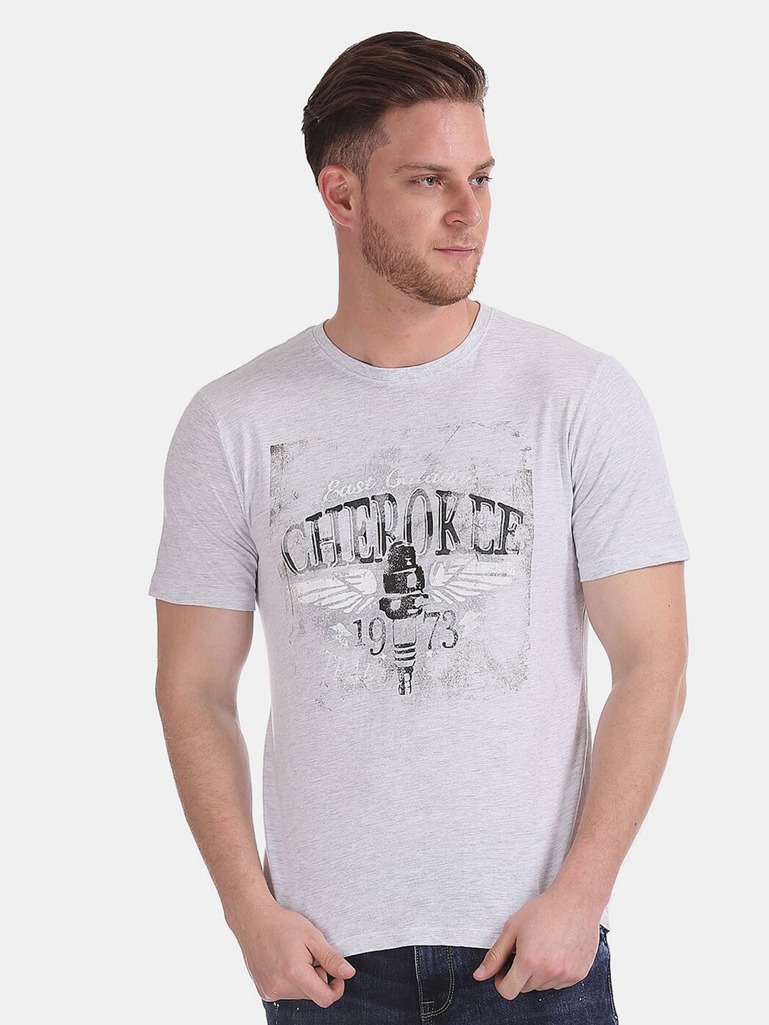 

V-Mart Typography Printed Cotton T-shirt, Grey