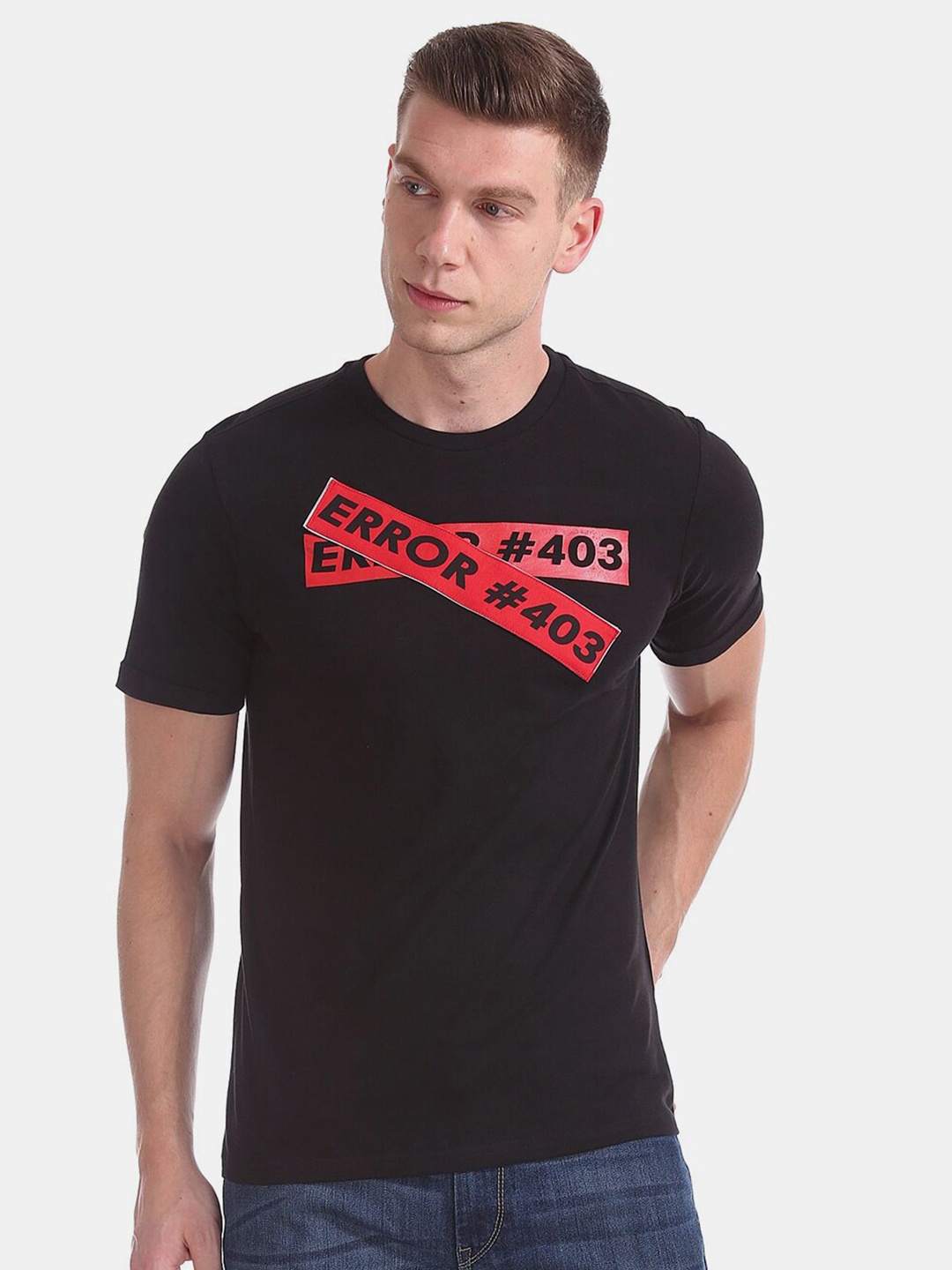 

V-Mart Typography Printed Cotton T-shirt, Black